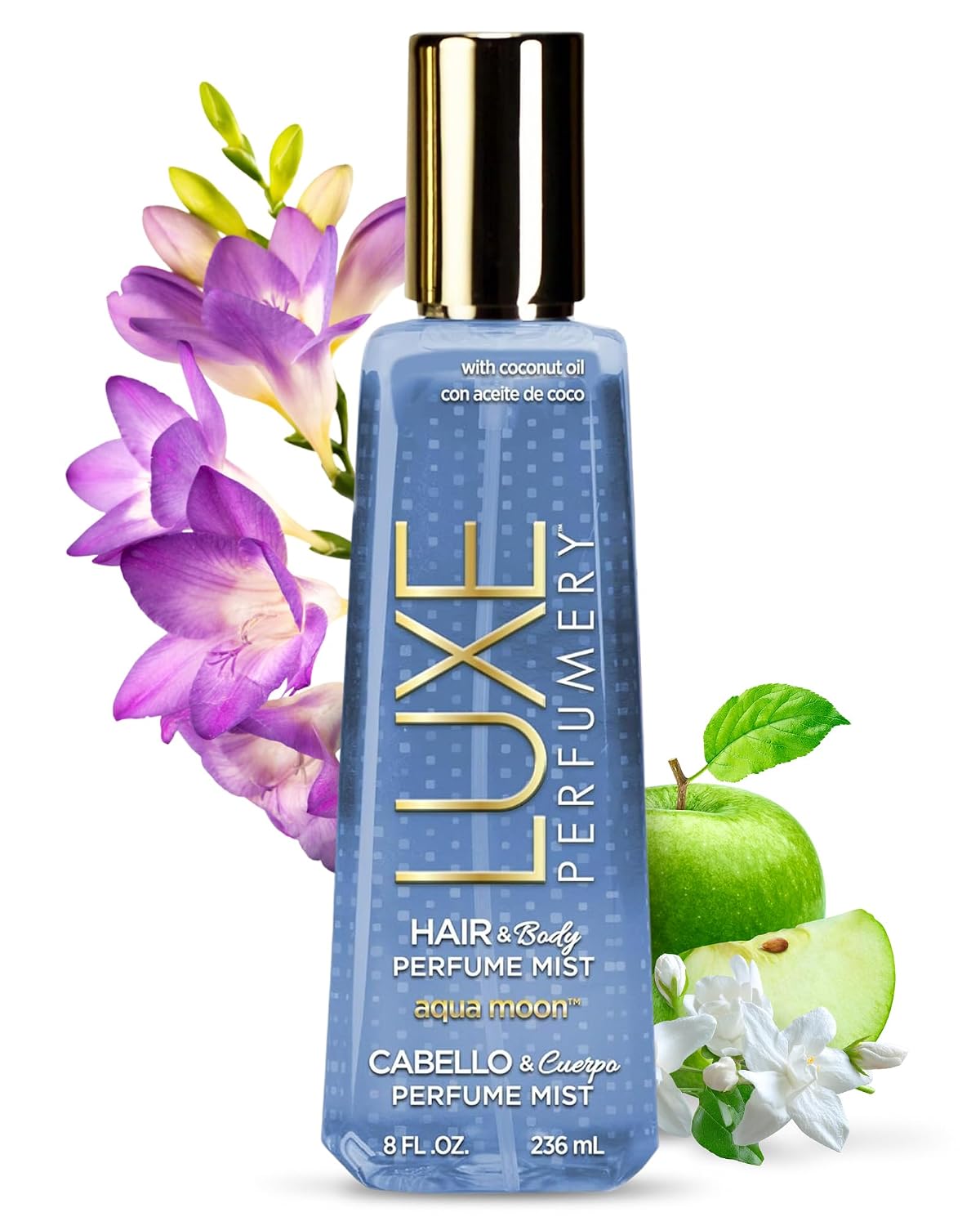 Luxe Perfumery Aqua Moon Hair & Body Perfume Mist – Fruity Floral Musk with Green Apple, Jasmine & Freesia – Hydrating Coconut Oil & Glycerin