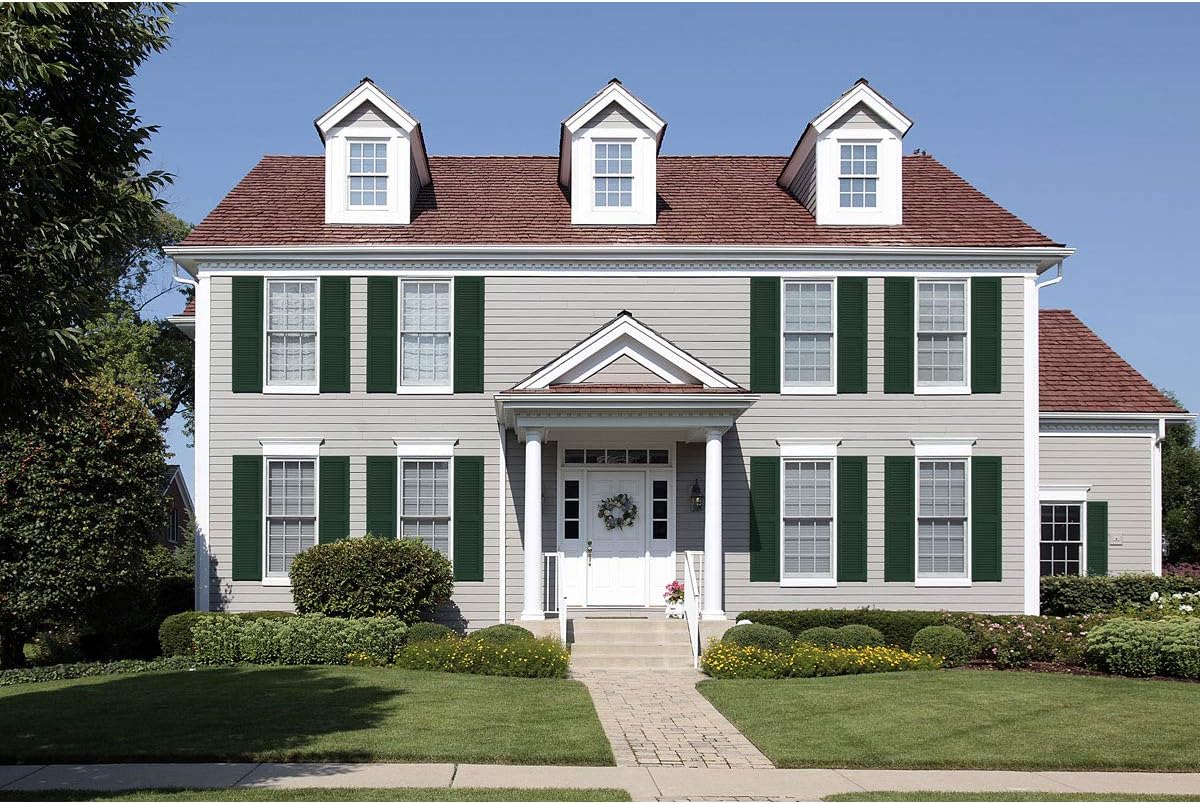 18"W x 60"H True Fit PVC Two Equal Louver Shutters, Unfinished (Per Pair - Hardware Not Included)