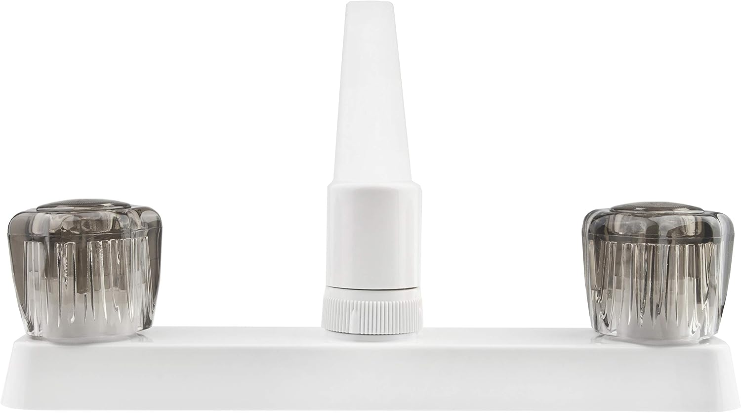 Dura Faucet DF-PK600S-BQ RV Two Handle Kitchen Sink Faucet (Bisque) | Smoked acrylic knobs give smooth, precise control of flow. Bisque Parchment. Plated ABS plastic (not metal).