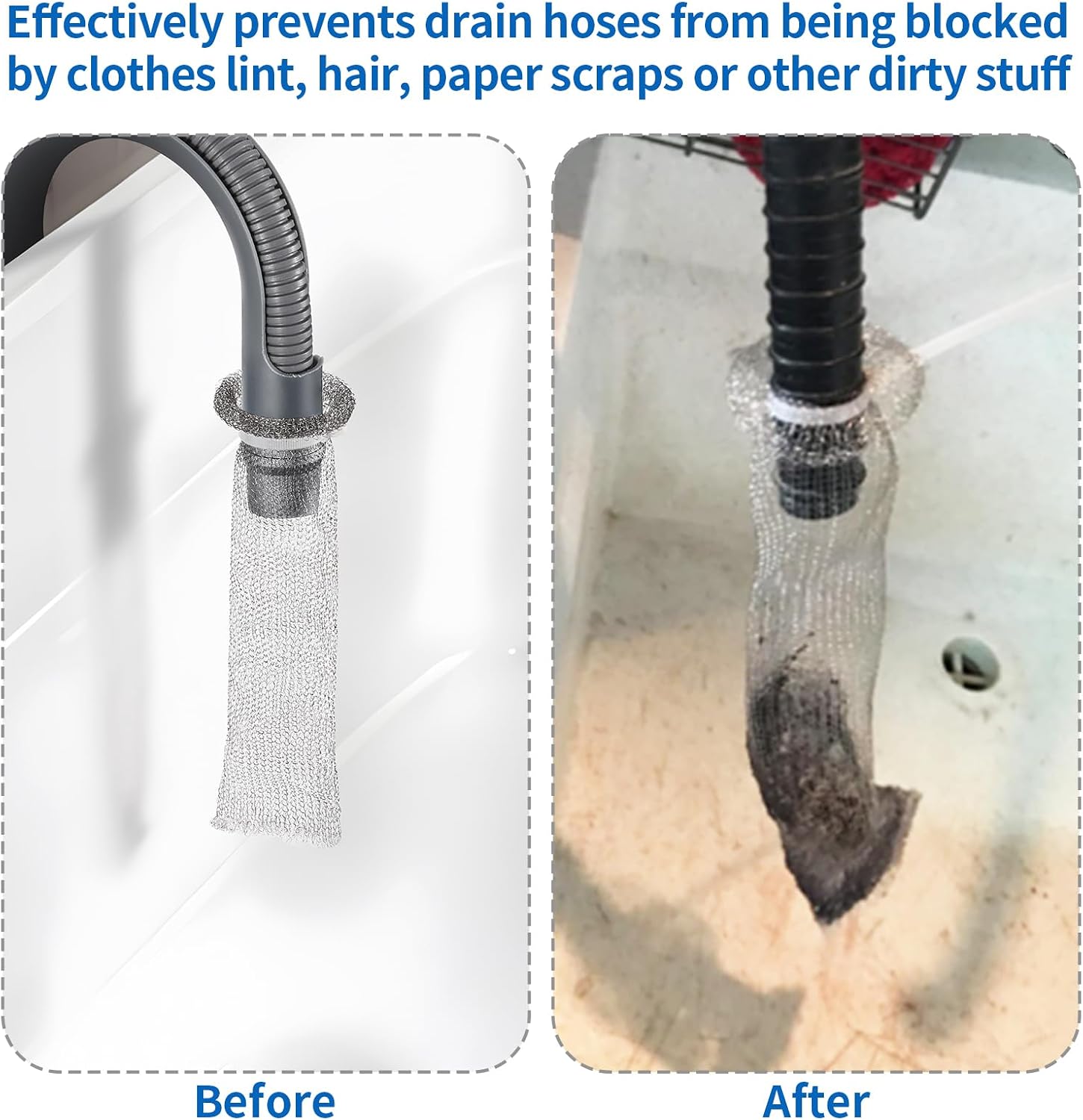 SUNHE YHK Lint Traps for Washing Machine, 40 Pieces | Stainless Steel Laundry Mesh Washer Hose Filter, 40 pcs Cable Ties, Catches Lint