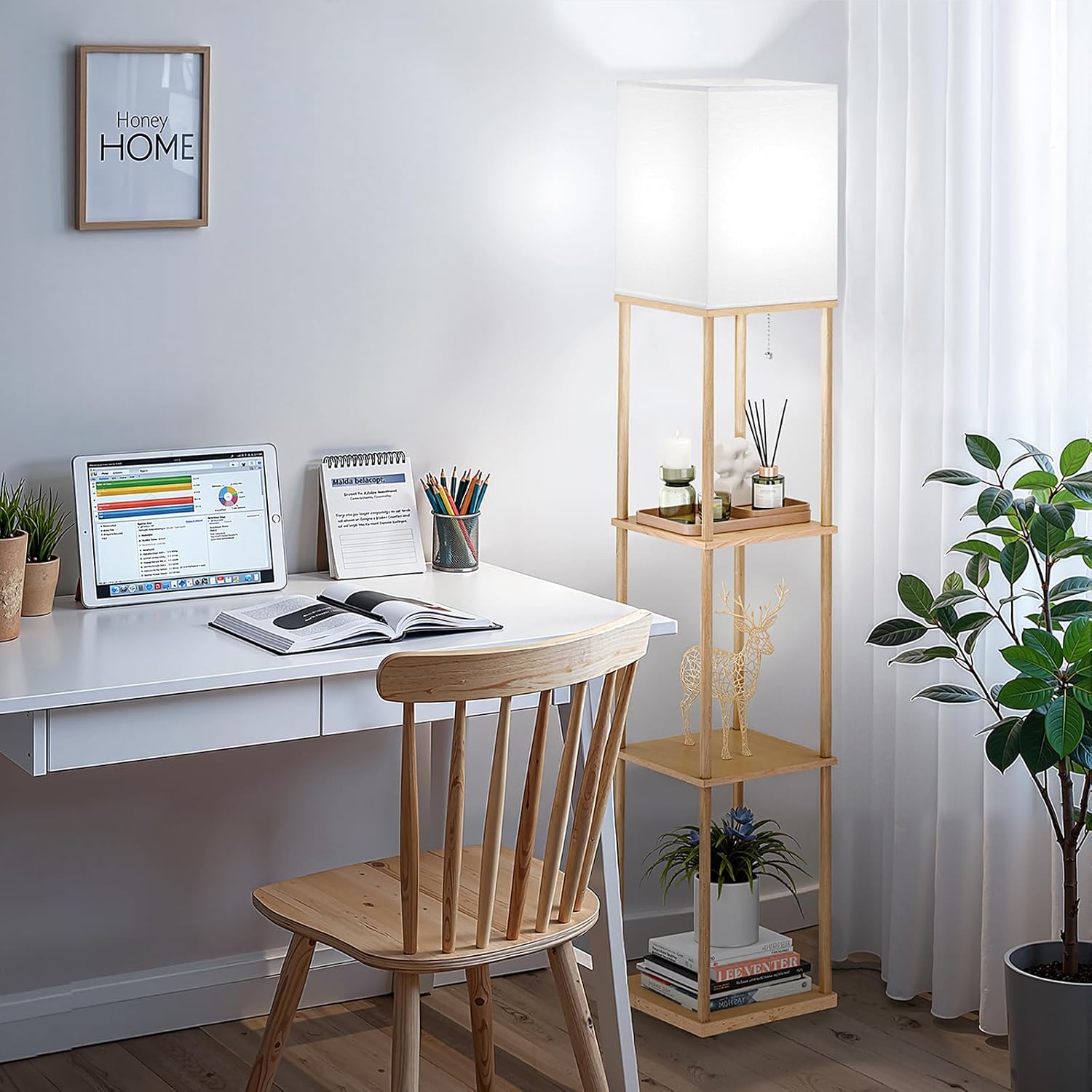 SHINE HAI Floor Lamp with Shelves, 3-Tier Square Modern Shelf Lamp