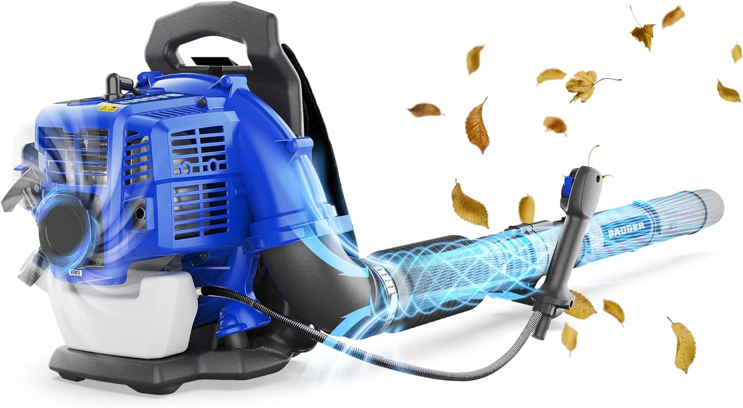 WILD BADGER POWER Leaf Blower Backpack, 43cc Gas Powered Strong Air Flow, Light Weight 17.4 lbs, Ideal for Leaf, Sand, Gravel, Snow, Yard and Driveway