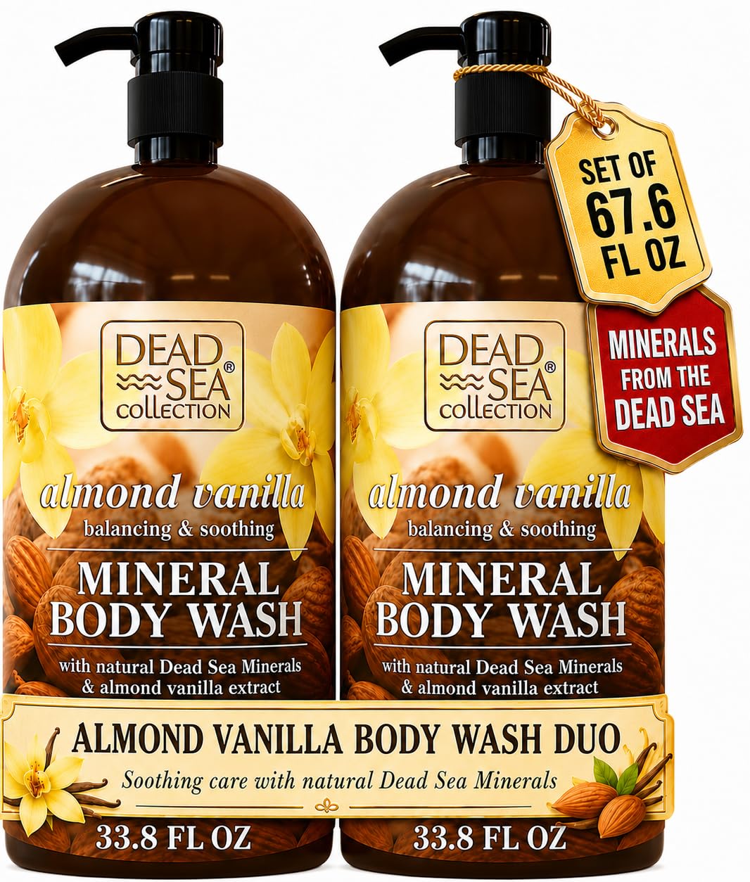 Dead Sea Collection Coconut Body Wash for Women and Men - with Pure Dead Sea Minerals and Coconut Oil - Cleanses and Moisturizes Skin - Pack of 2 (67.6 fl. oz)