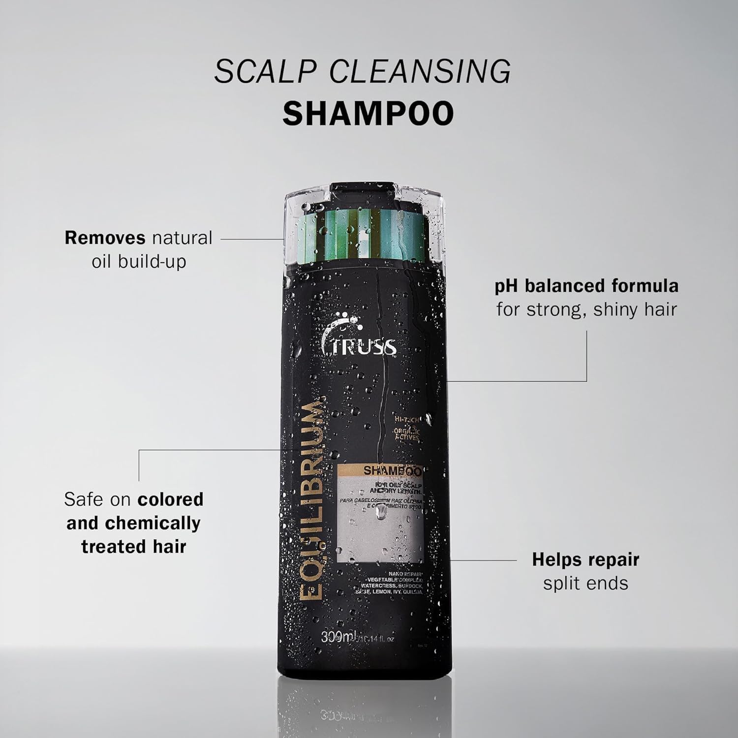 TRUSS Equilibrium Shampoo, Oily Scalp Sulfate & Dye Free, 10.14 oz | Balancing shampoo for combination hair. Color safe formula for oily hair