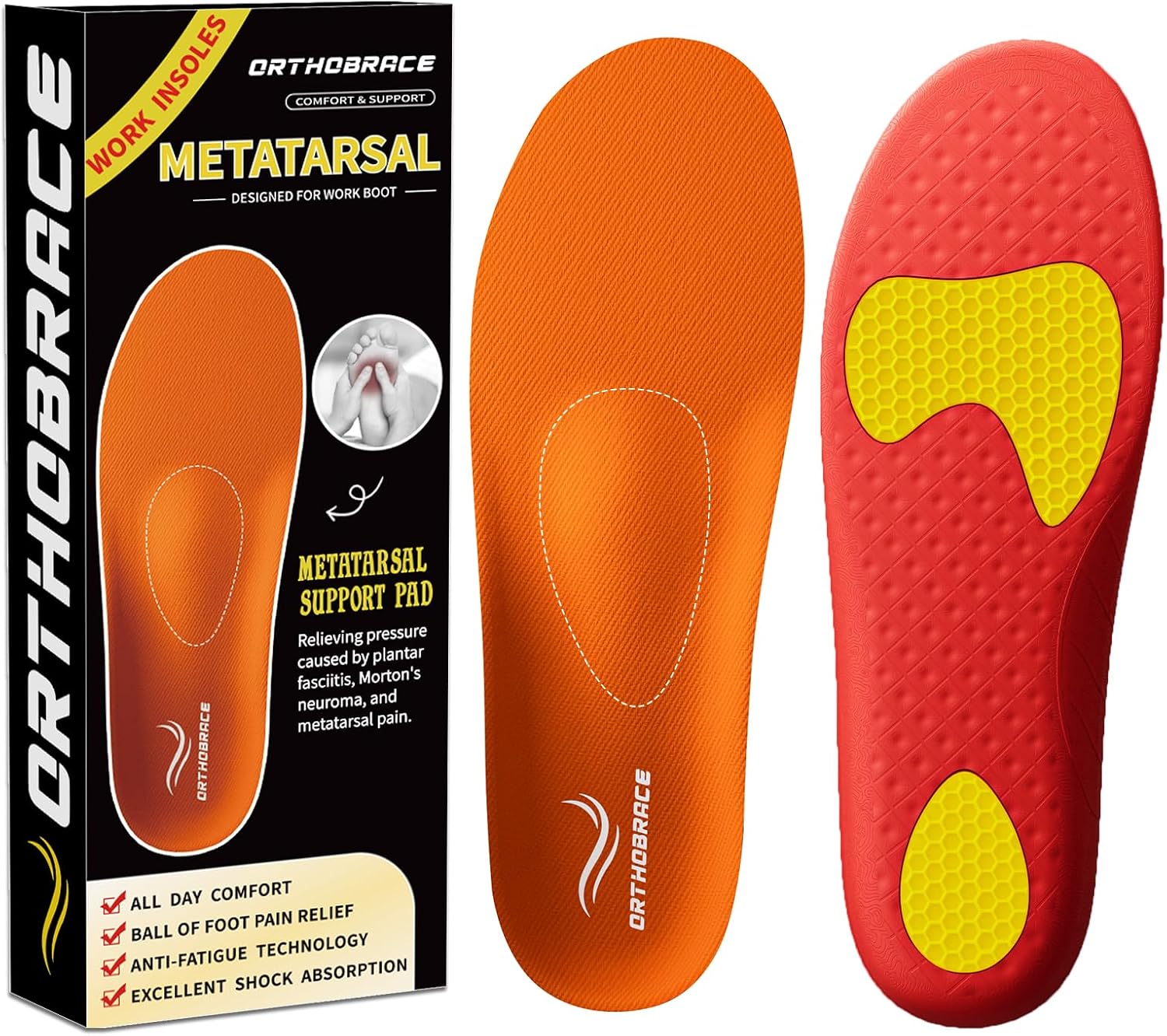 Metatarsal Insoles, Plantar Fasciitis High Arch Support Insoles-XL | Morton's Neuroma,Metatarsal Pads Mens Womens,Foot Pain Relief, Anti-Fatigue Orthotic Shoe Inserts for Metatarsalgia