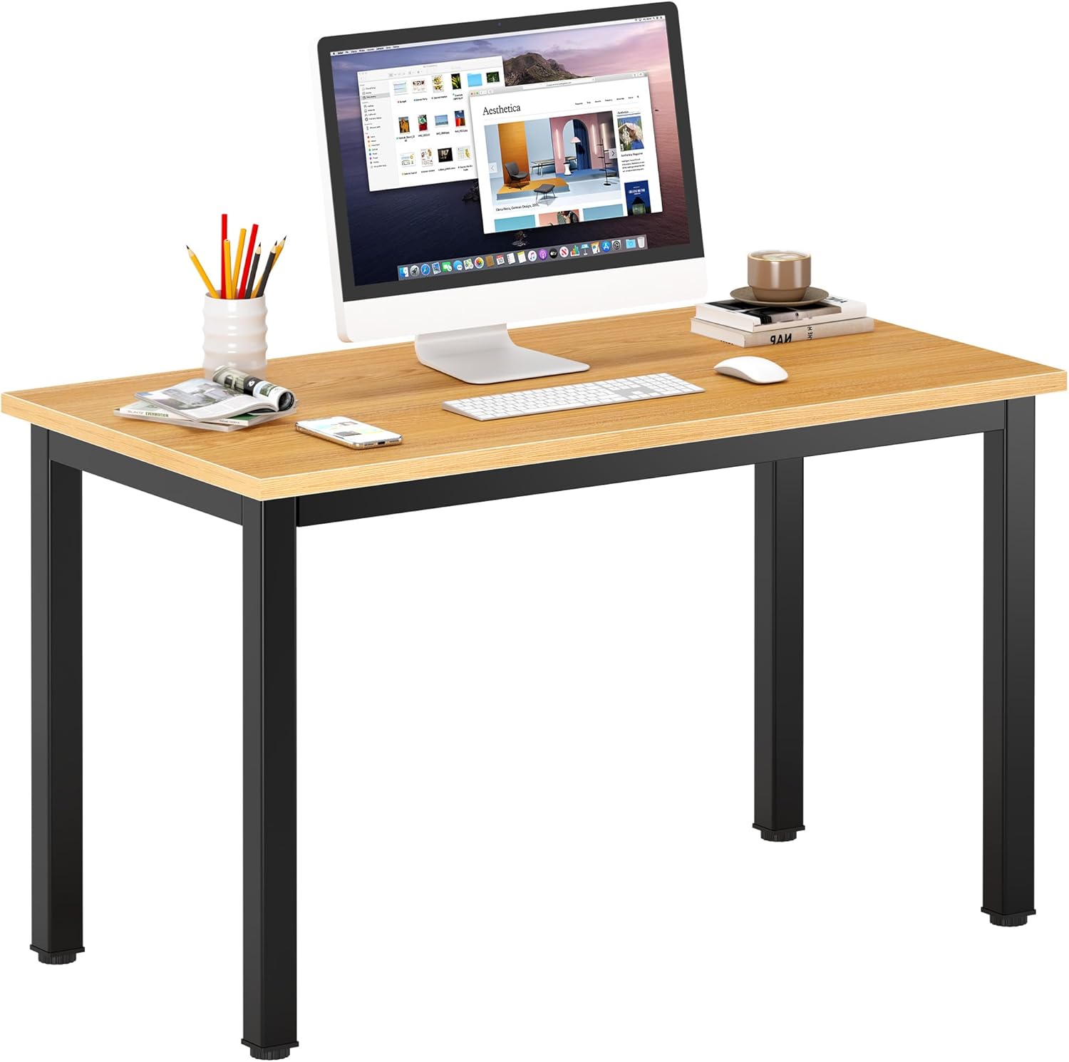 DlandHome 47 inches Medium Computer Desk for Bedroom, Retro
