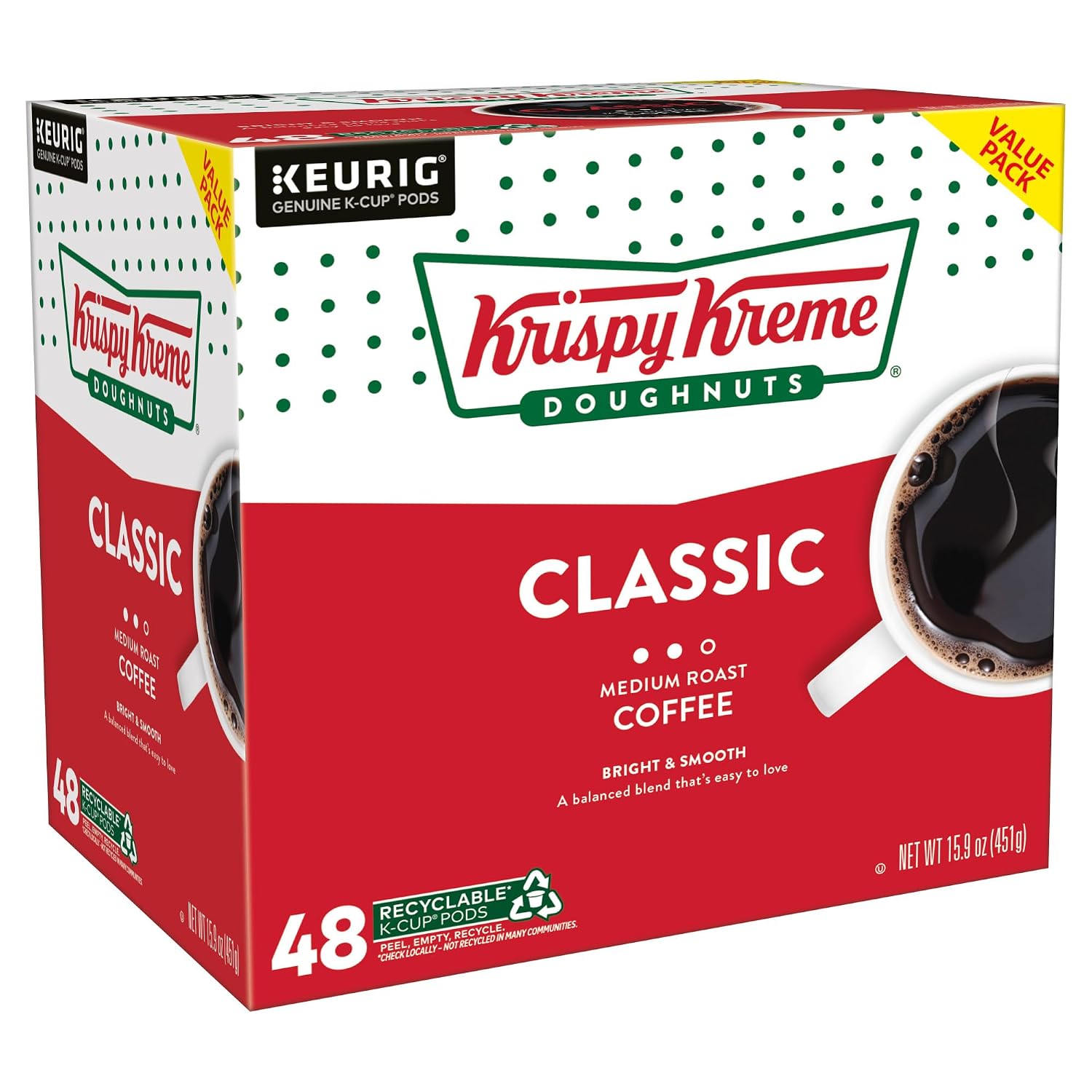 Krispy Kreme Classic Coffee, Keurig Single Serve K-Cup Pods, Medium Roast, 96 Count