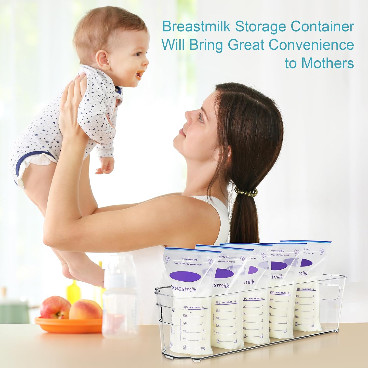 Vtopmart 4Pcs Clear Breastmilk Storage Bags Container in Freezer Fridge