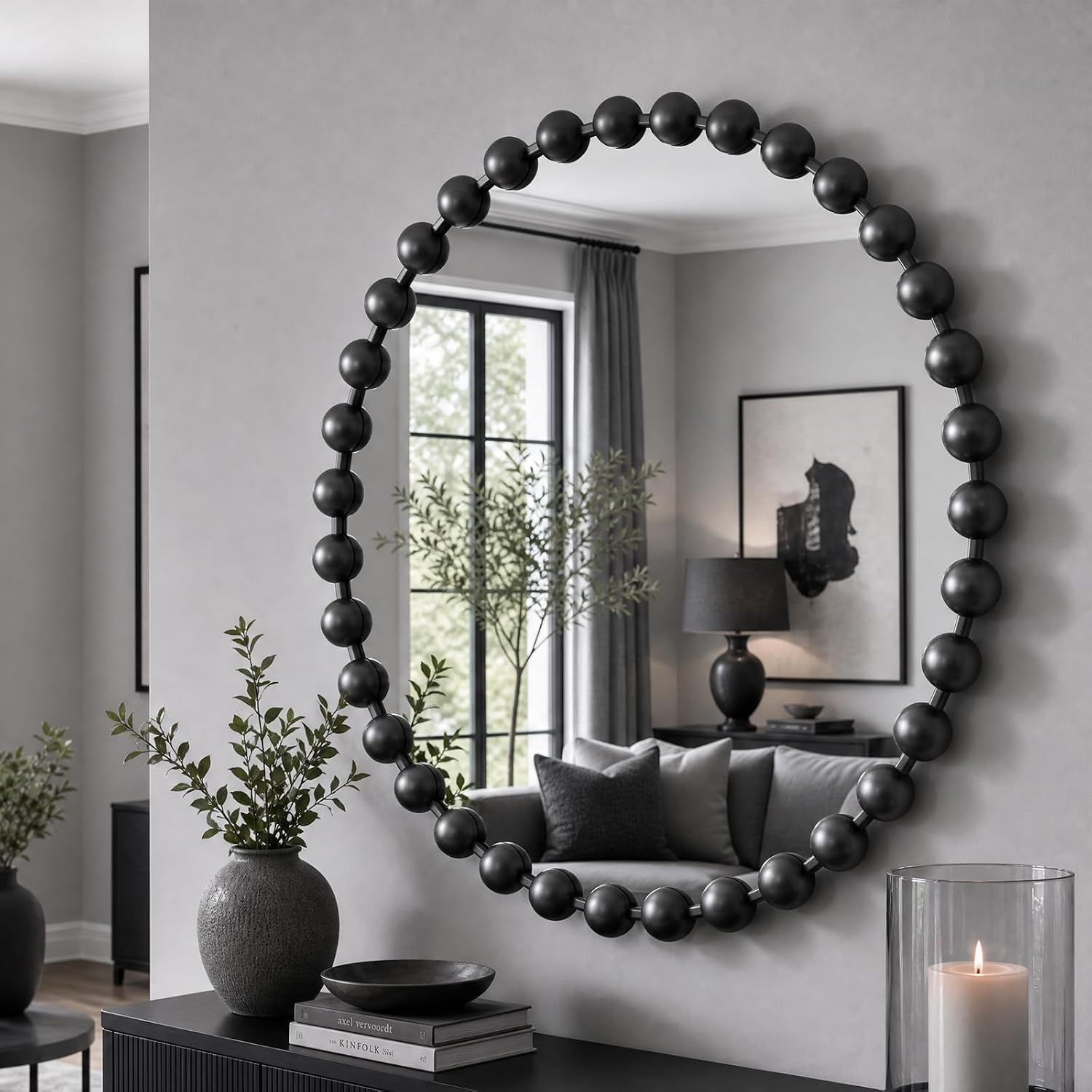 Madison Park Round Mirror, Metal Frame Circle Mirror 27 inch, Wall Art Decor Mounted Hanging for Entryway, Bathroom, hallway, Living Room, Vanity