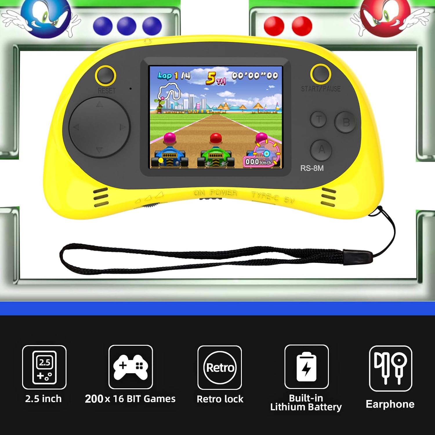 Kids Handheld Portable Video Game Player with 200 Games - 16 Bit 2.5 Inch Screen Mini Retro Electronic Machine for Boys Girls