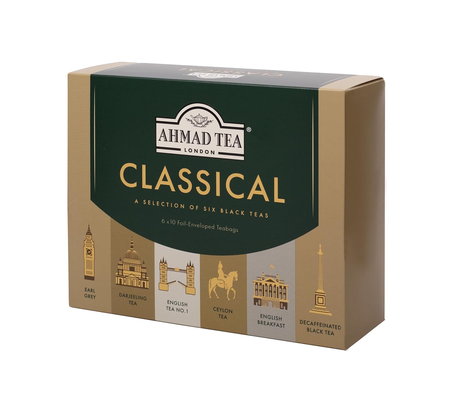 Ahmad Tea Green Tea, Evergreen Selection Pack Teabags, 60 Foil Teabags - Caffeinated & Sugar-Free