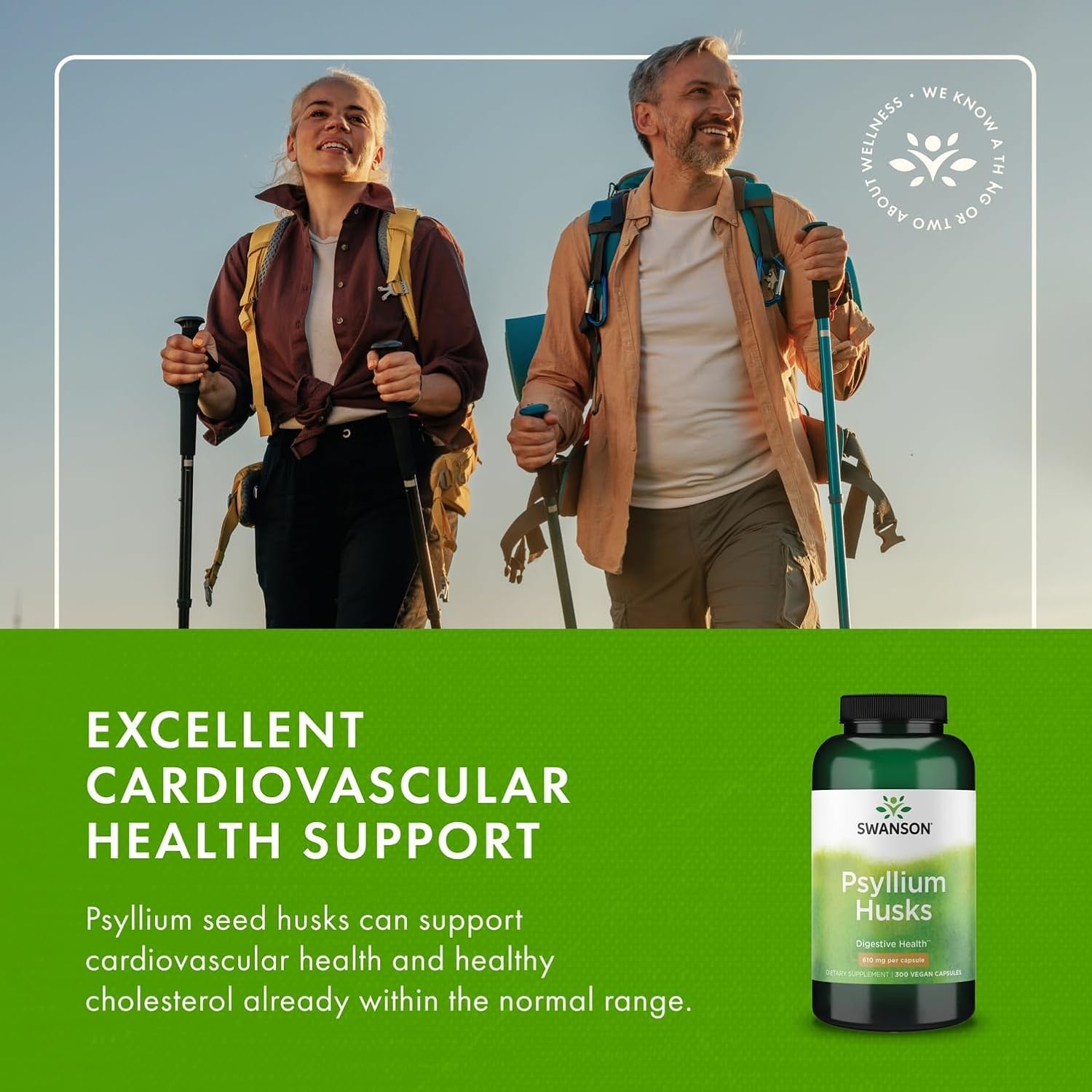 Swanson Psyllium Husk Dietary Fiber Supplement, 610 mg, 300 Capsules | Promotes Overall Health and Easier Elimination, Supports a Feeling of Fullness and Satiation, Plant-Based Dietary Fiber