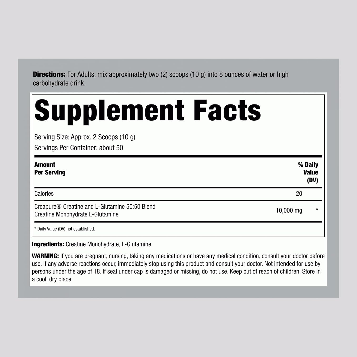 Fitness Labs German Creatine and L-Glutamine | 1.1 lbs | Monohydrate and Creapure Powder | Vegan Fitness Supplement