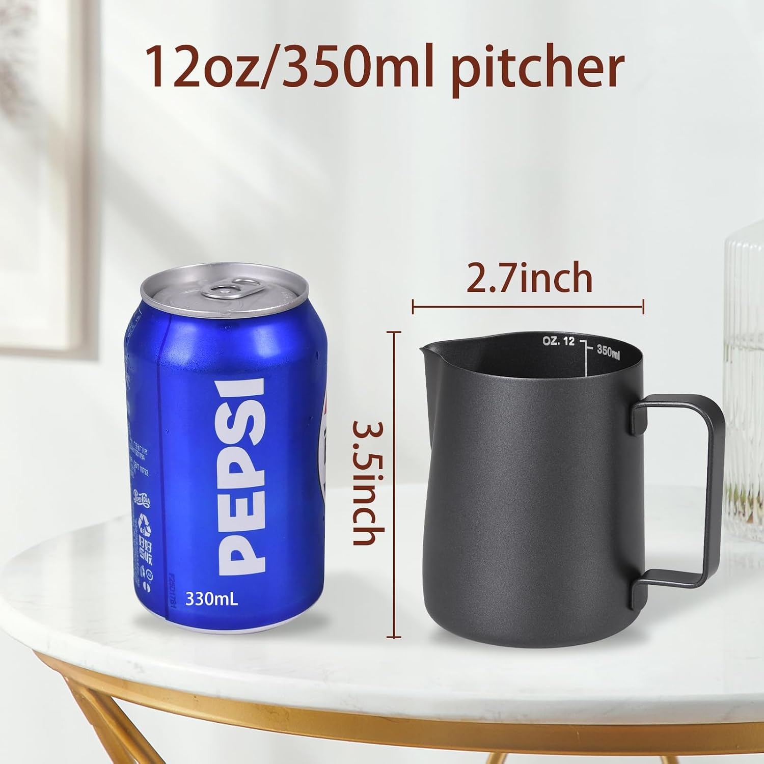 Stainless Steel Espresso Milk Frothing Pitcher - 12OZ/350ML Coffee Milk Frother Cup with Decorating Art Pen for Espresso Machine, Latte Art