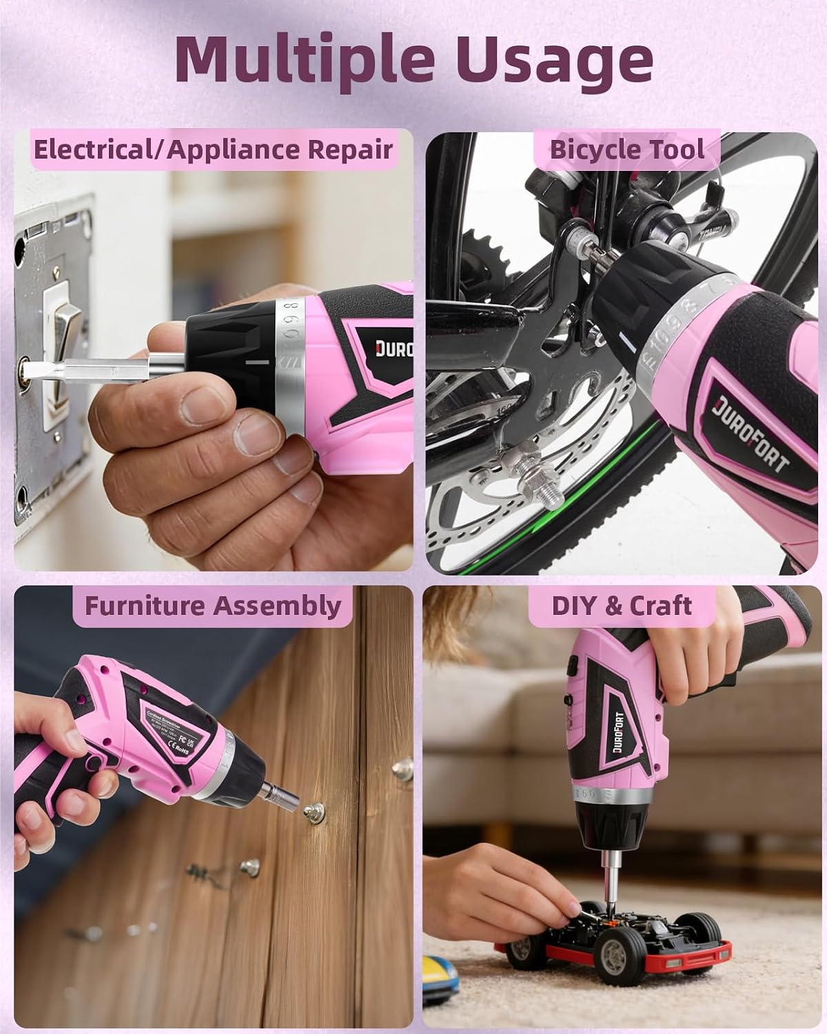 Cordless Electric Screwdriver Set, 8V 10Nm Rechargeable Power Electric Drill, Battery Screw Gun with Driver Bit, 320RPM/10+1 Torque, 2 Position Handle, Flexible Shaft LED Light (Red, 28Pcs)