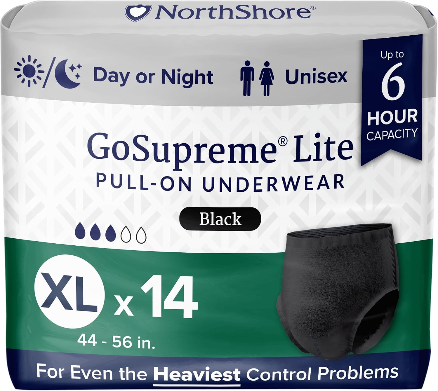 NorthShore GoSupreme Lite 6-Hour Daytime Underwear, White, Medium, 14 Count