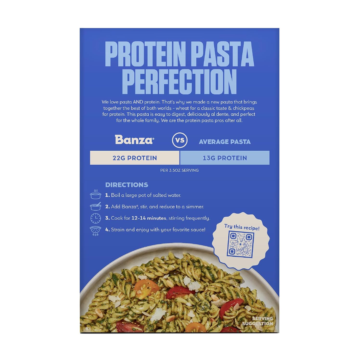 Banza Rotini Protein Pasta Made from Wheat + Chickpeas - 6-Pack, 12 oz Box - High Protein 22g, Classic Taste & Texture, Non-GMO, Kosher, Plant-Based