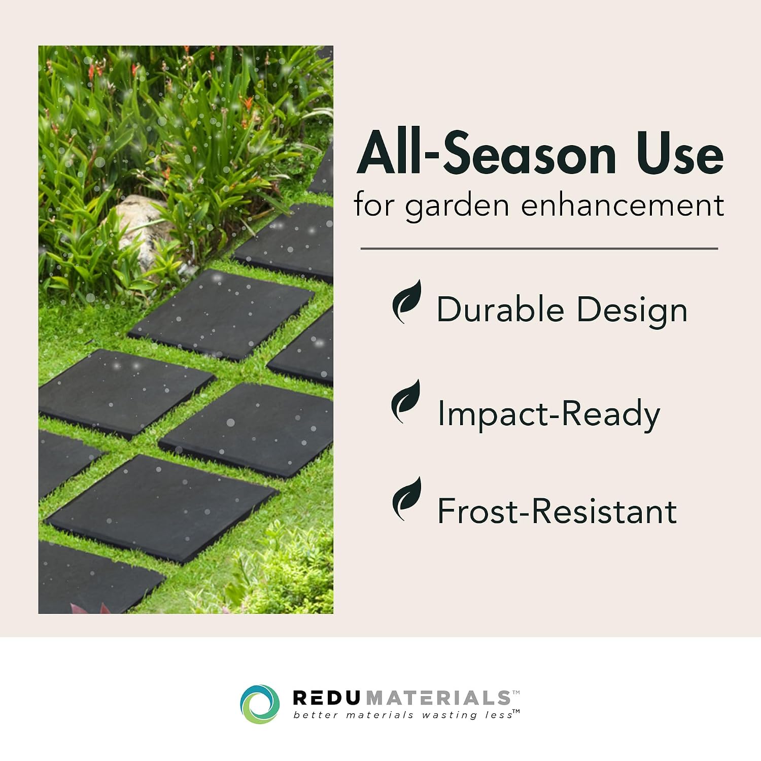 TierraVerde Faux Stone Square Stomp Stones, 12"x12", Black, 10-Pack | Durable Rubber Stepping Stones for Landscaping, Gardening & Walkways