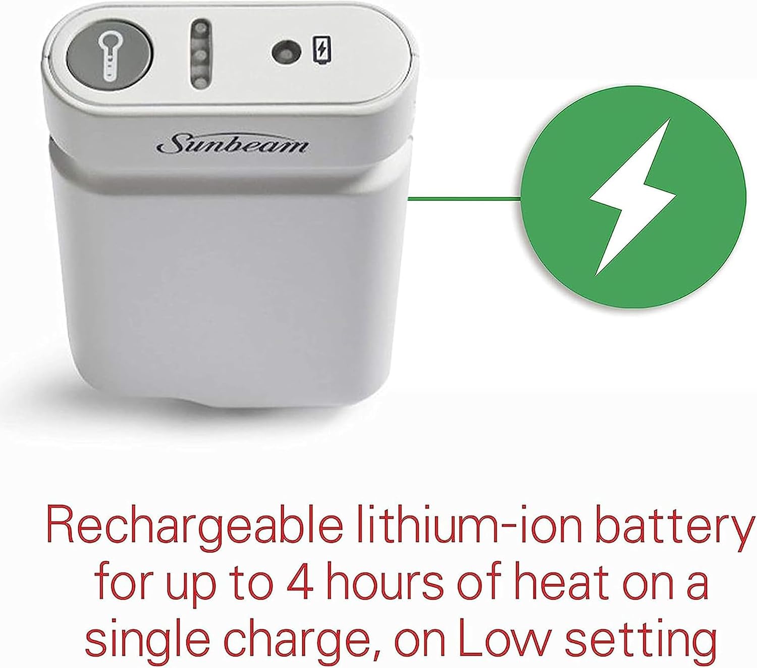 Sunbeam Cordless Rechargeable Heating Pad, Portable 9.5" x 12", Machine-Washable, Pain Relief for Back, Shoulder, Neck, and Period Cramp Pain Relief