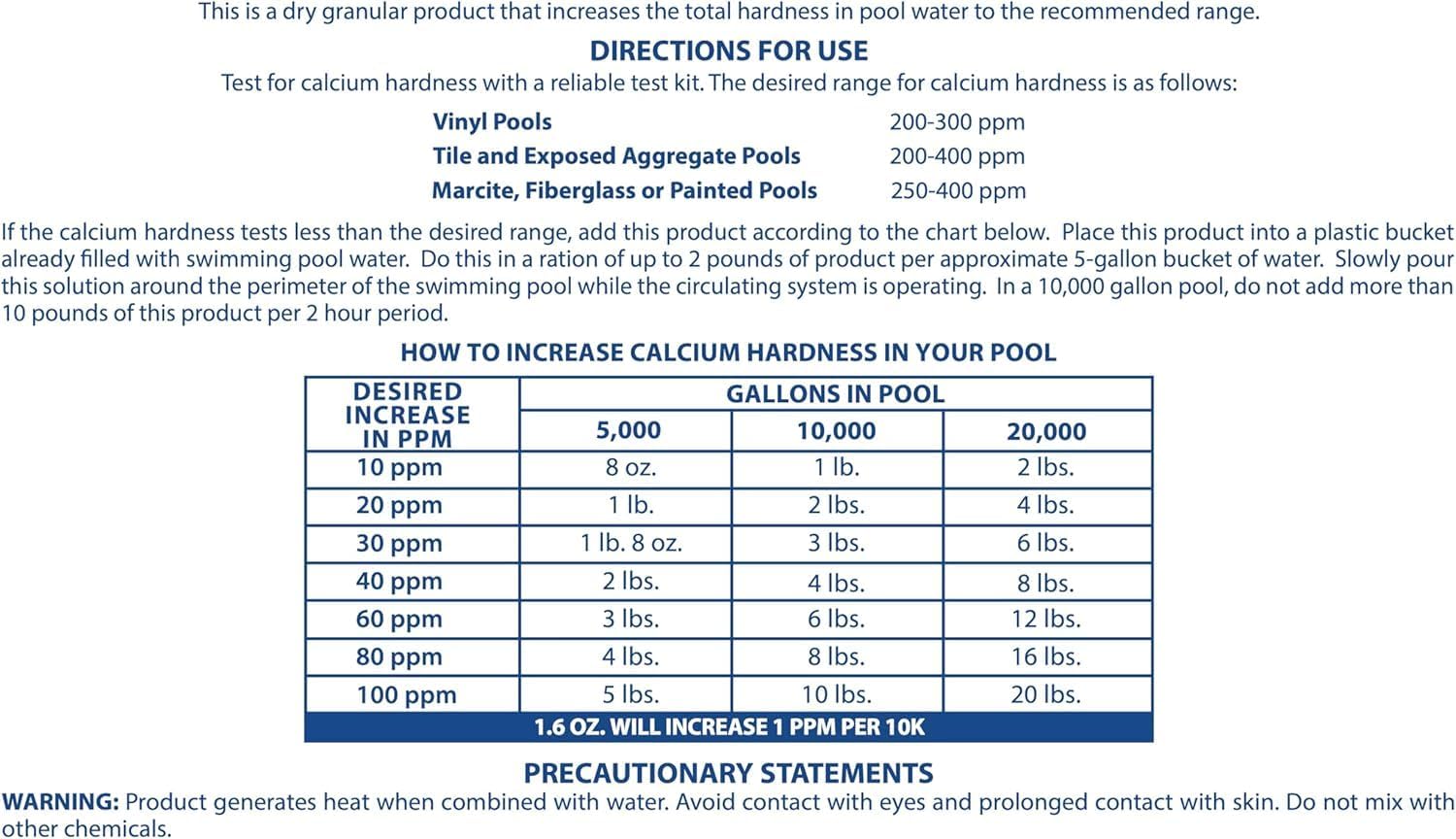 Pool Mate 8-Pounds Premium Calcium Hardness Increaser for Pools | Calcium Up, 100% Calcium Chloride, 8 ounces raises calcium hardness level 10 ppm per 5,000 gallons of water