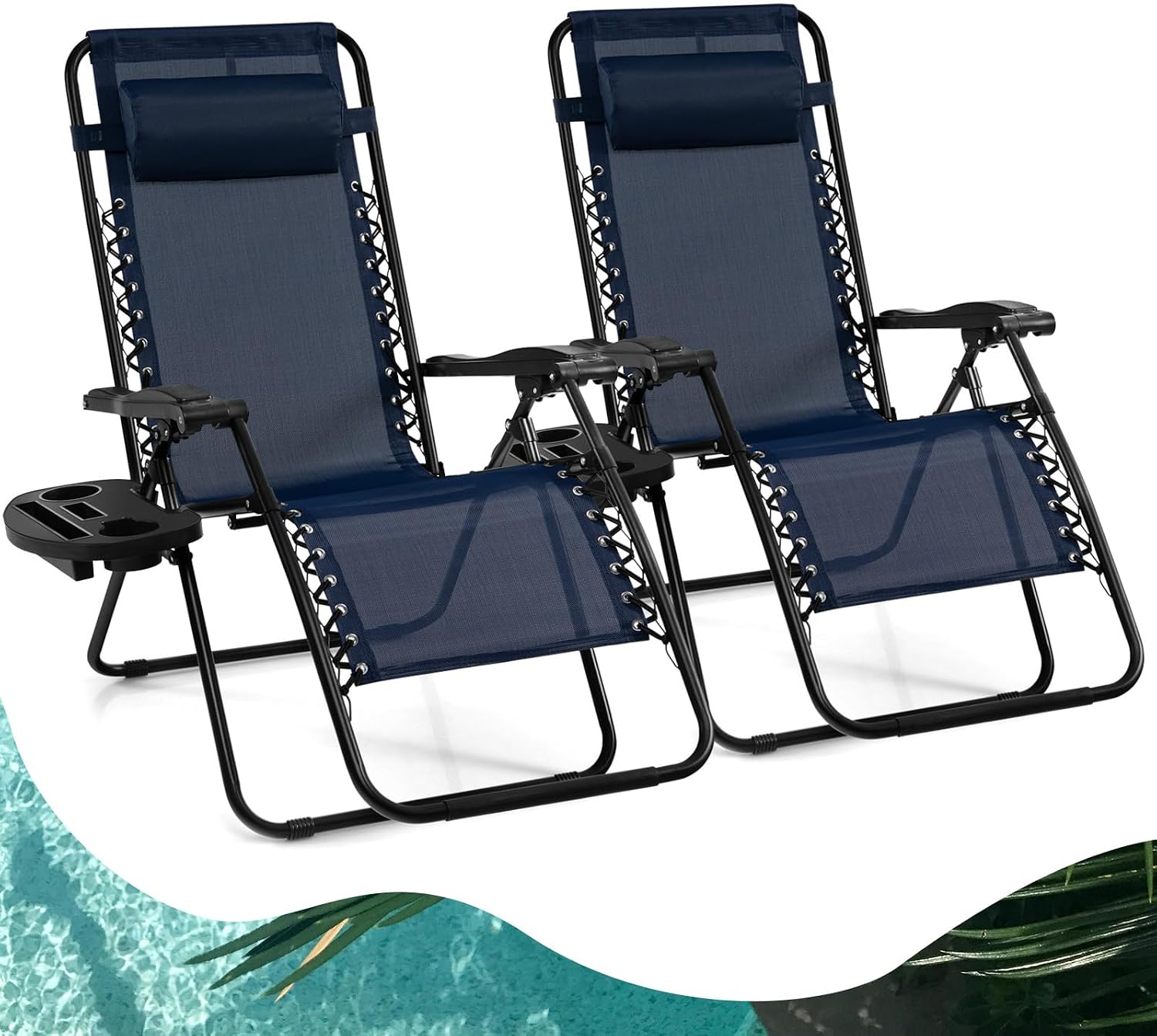 Goplus Zero Gravity Lounge Chairs, 160°Adjustable Folding Recliner w/Pillow and Cup Holder, 350LBS Comfy Outdoor Lounge Chairs for Patio, Lawn, Yard & Camp(1, Gray)