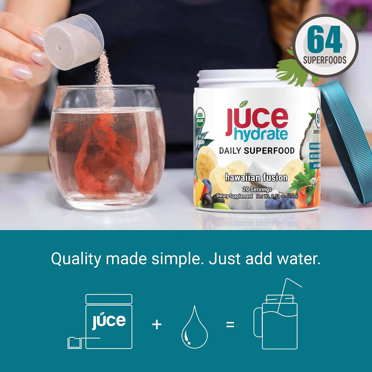 Terra Kai Organics Juce Hydrate Powder with Coconut Water and B12, Tropical