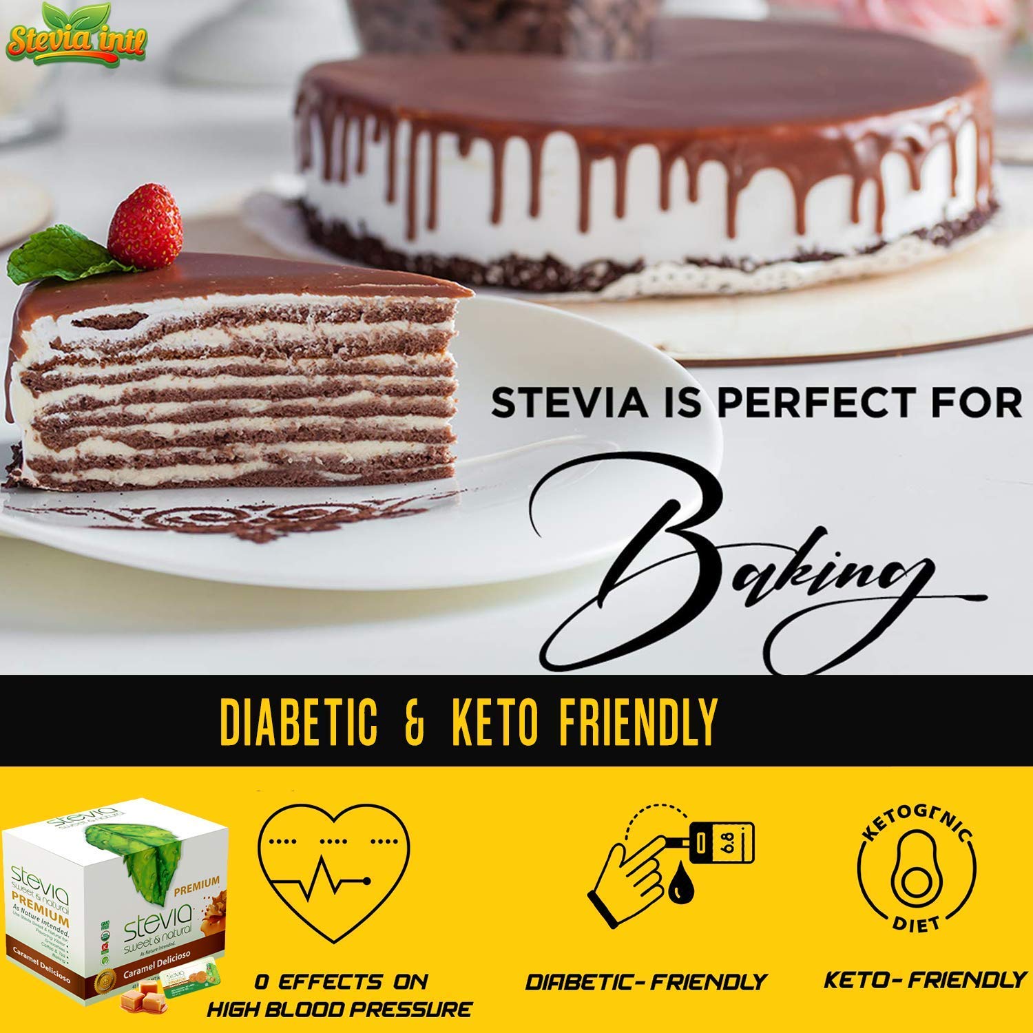 Caramel Delicioso Organic Stevia Powder. All-Natural Sweetener, Sugar Substitute Highly Concentrated & Pure Extract Stevia. 0 Calorie
