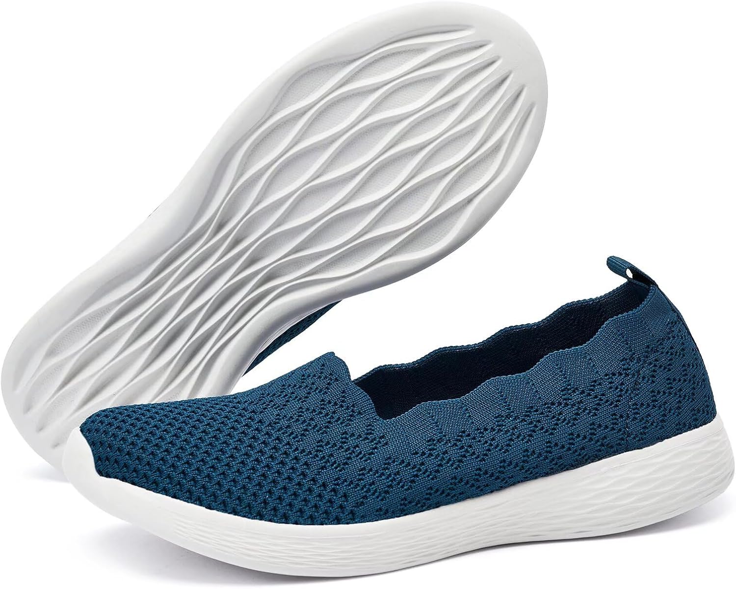 poemlady Women's Walking Shoes Slip On Knit Mesh Loafers Round Toe Flat