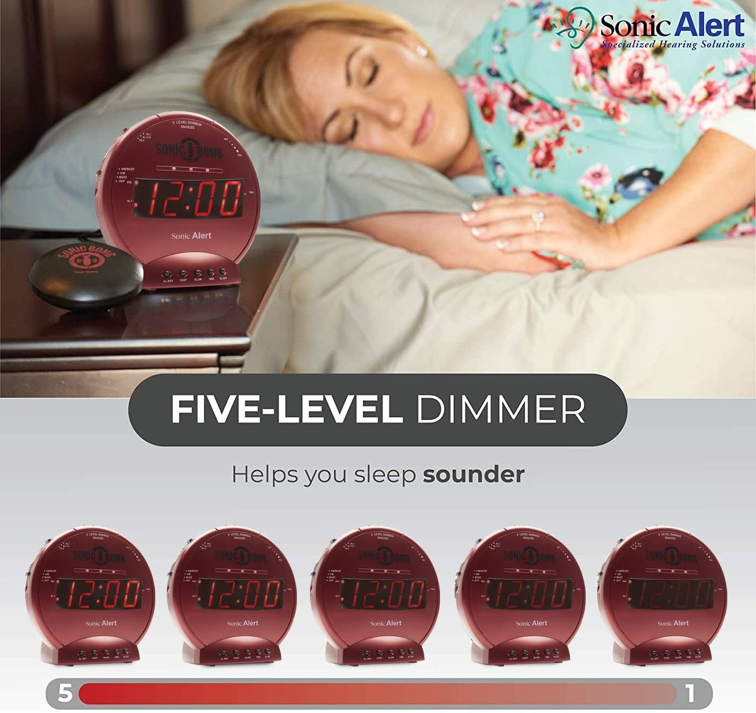 Sonic Bomb Dual Extra Loud Alarm Clock with Bed Shaker, Black | Sonic Alert Vibrating Alarm Clock Heavy Sleepers, Battery Backup | Wake with a Shake