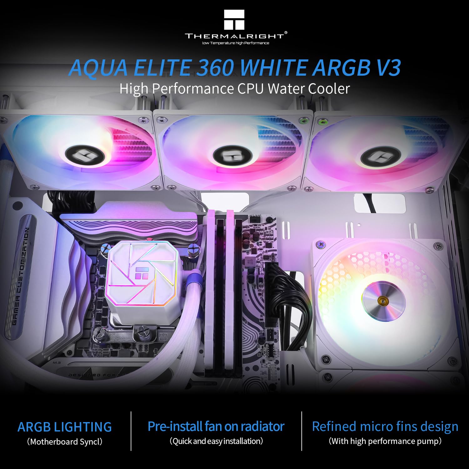 Thermalright Aqua Elite 360 ARGB Liquid CPU Cooler, 360 AIO Cooling Row Size, 3 x 120mm PWM Fans, Computer CPU Cooler,for AMD:AM4/AM5, Intel LGA1851/1150/1151/1200/1700