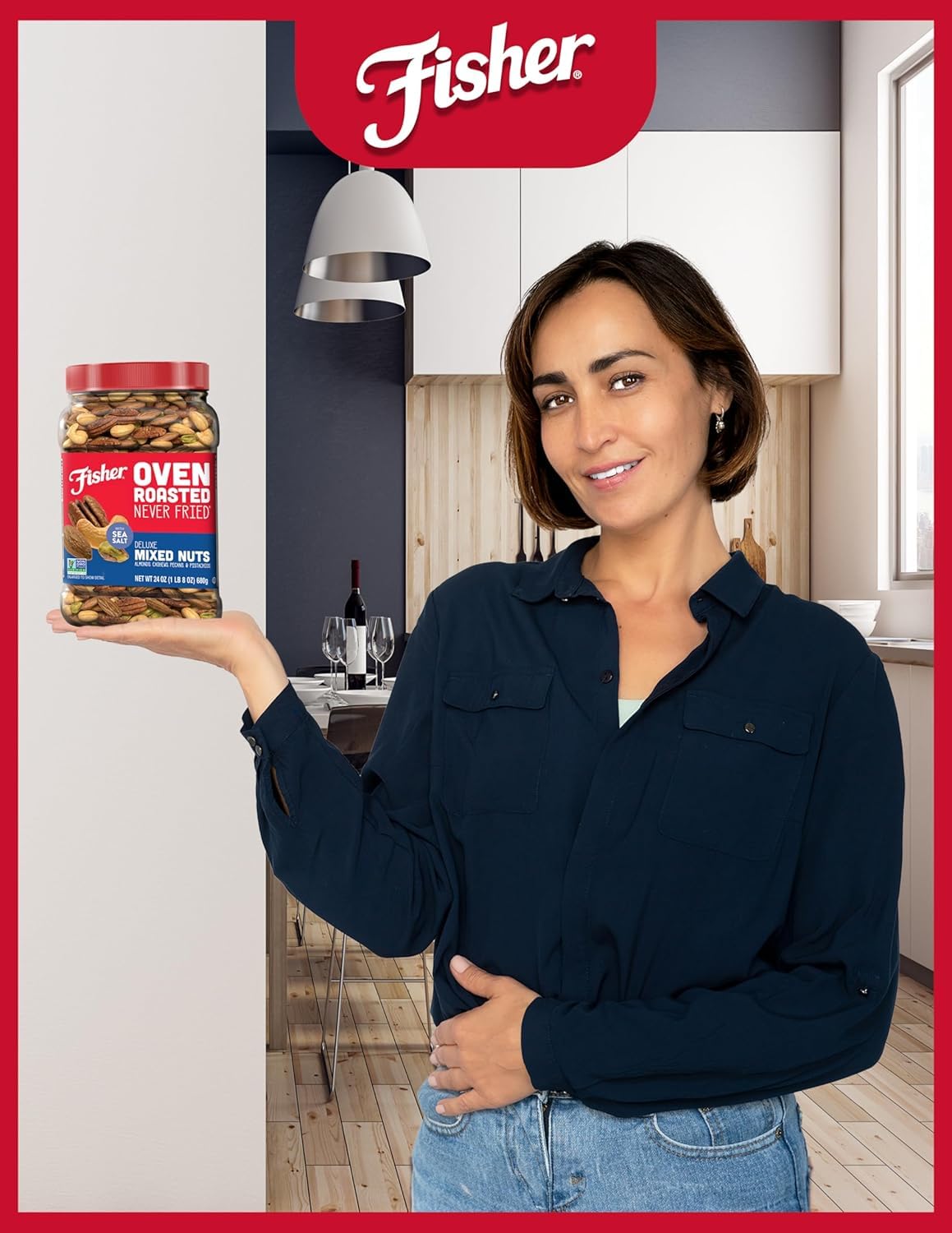 Fisher Oven Roasted Never Fried Deluxe Mixed Nuts, 24 Ounces