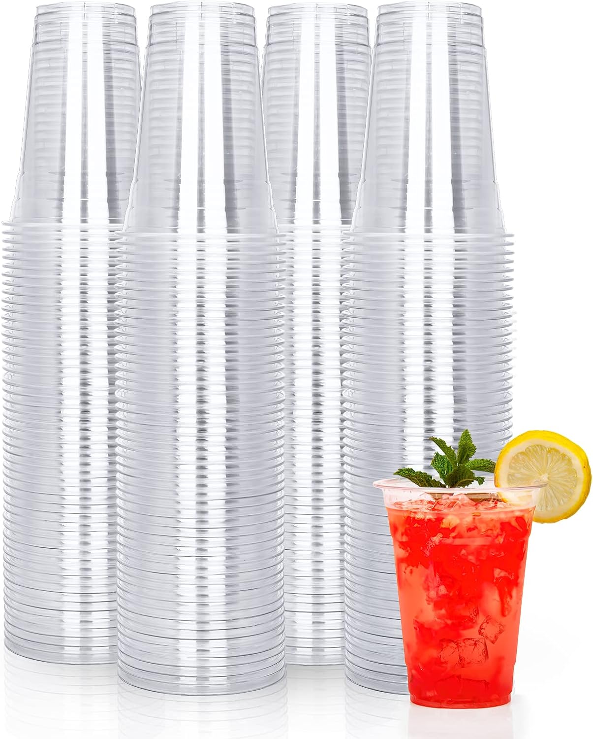 TashiBox [16oz - 150 Cups Clear Plastic Cups, disposable plastic cups for tea,smoothies Sodas and Mixed Drinks