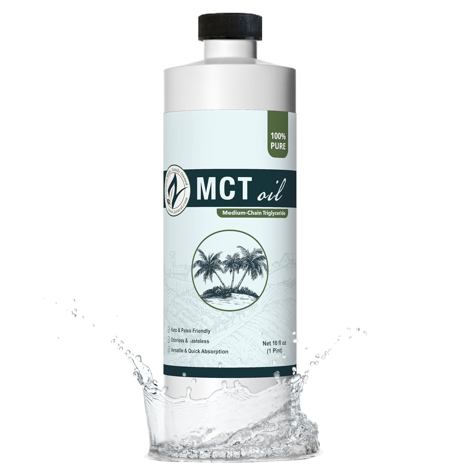 Pure MCT Oil, Carrier, Massage, Hydrating, Hair, Food, and Therapeutic Grade, 8 Oz