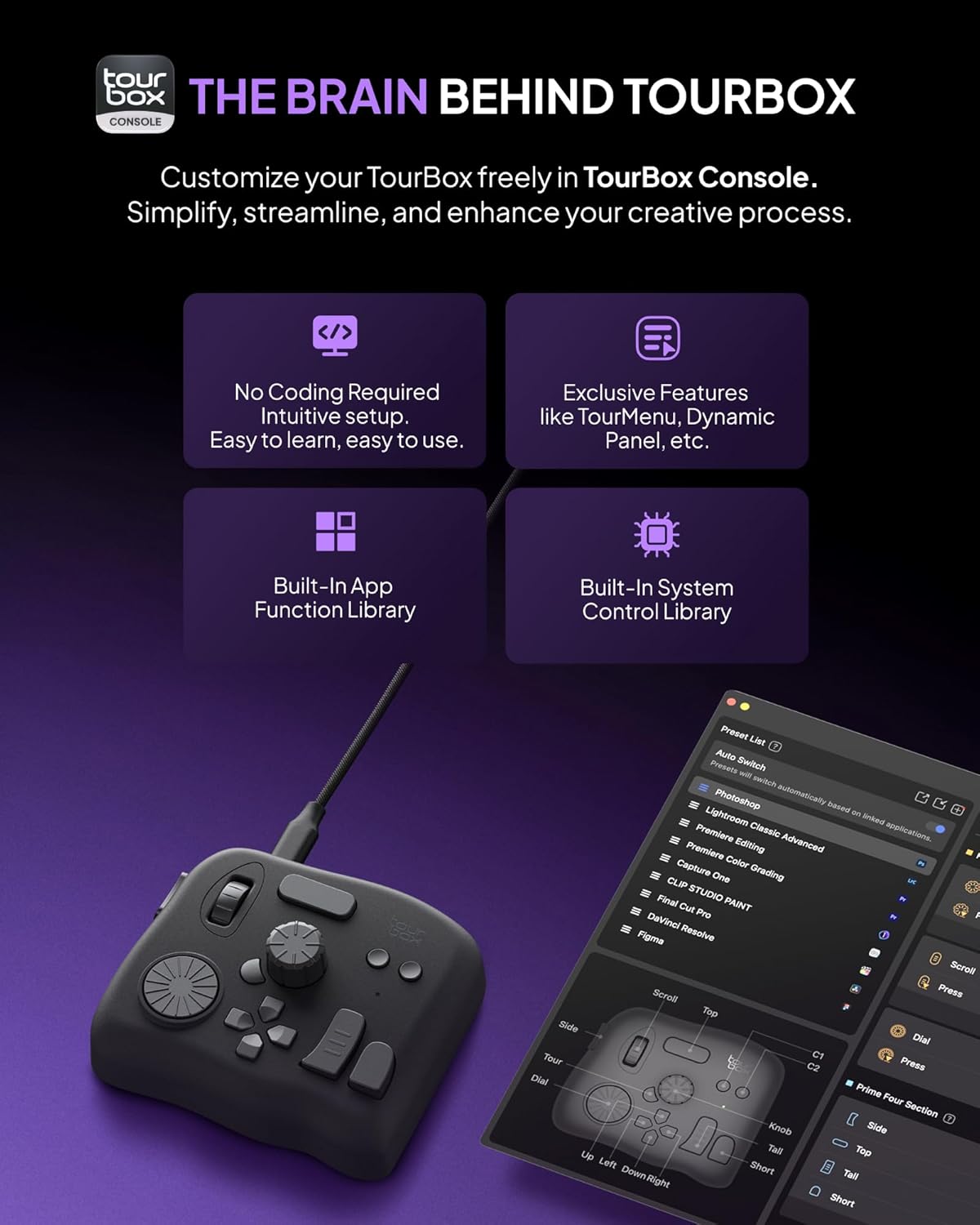 TourBox NEO - Customizable Editing Controller, Photo Color Grading Illustration Speed Editor, Intuitive Control Boost Productivity