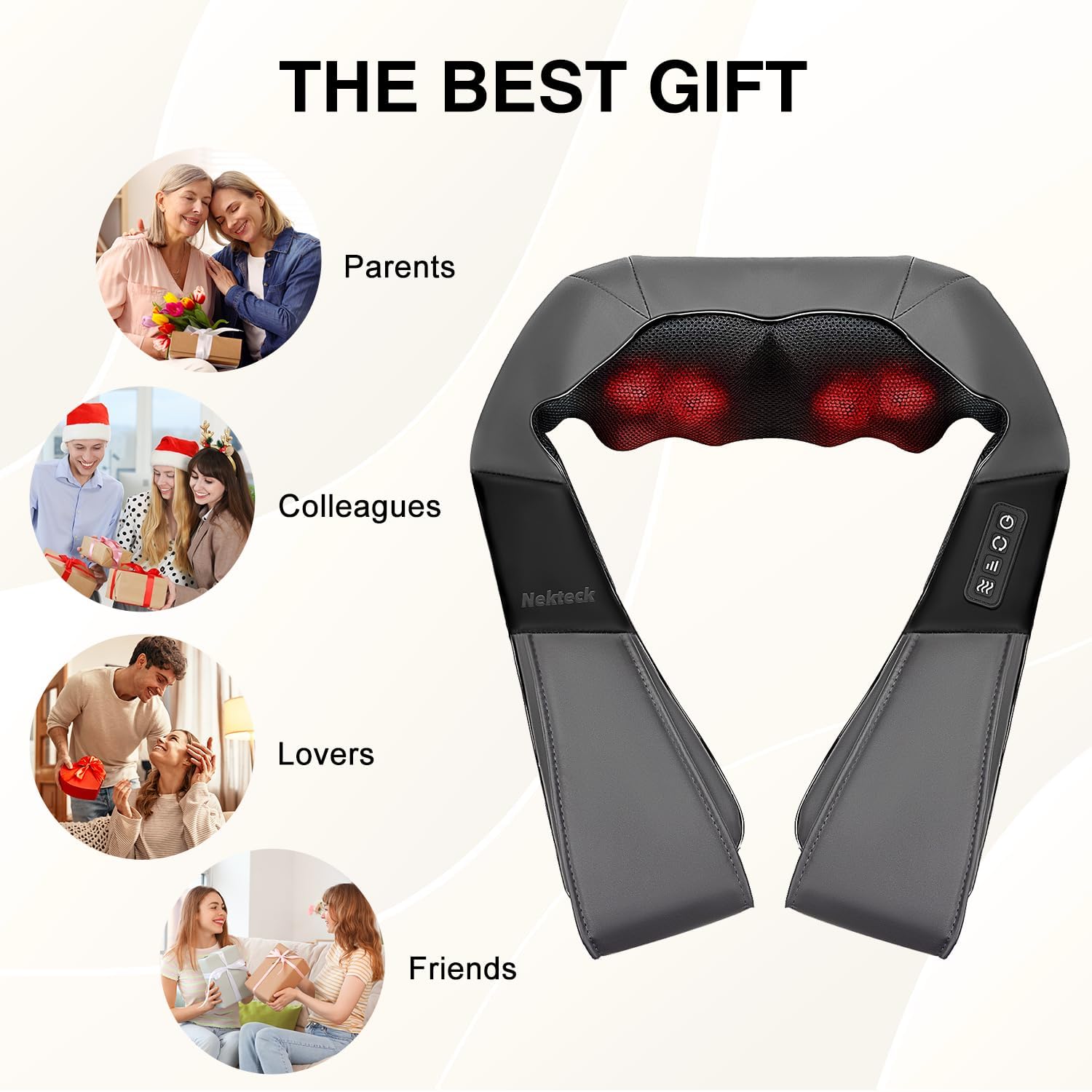Nekteck Shiatsu Neck Massager with Heat for Pain Relief, NOT Cordless | 2026 Upgraded 3D Back Shoulder Kneading Massage Pillow, 3 Intensity Speeds Deep Tissue, Relaxation Gifts for Men Women, Black