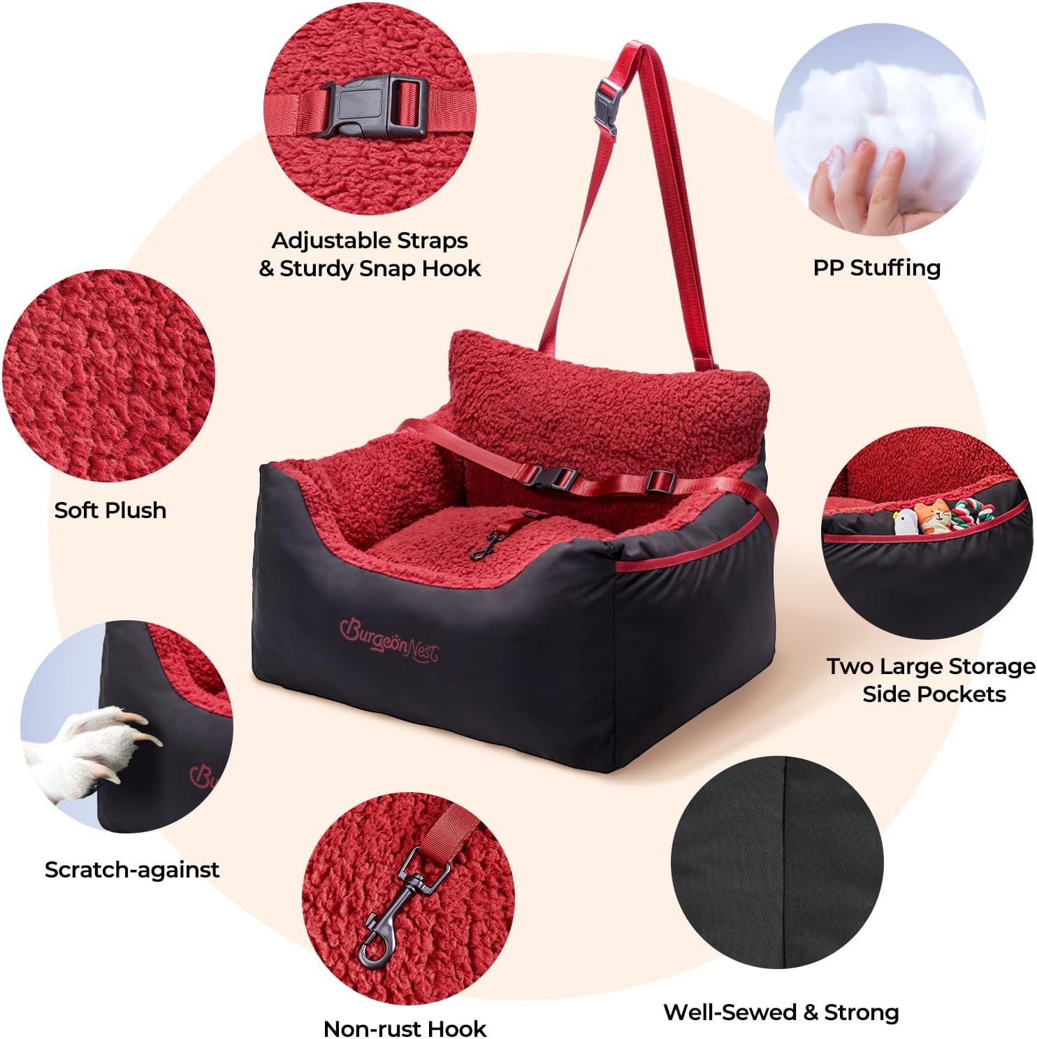 BurgeonNest Dog Car Seat for Small Dogs & Cats Under 25 lbs,Black