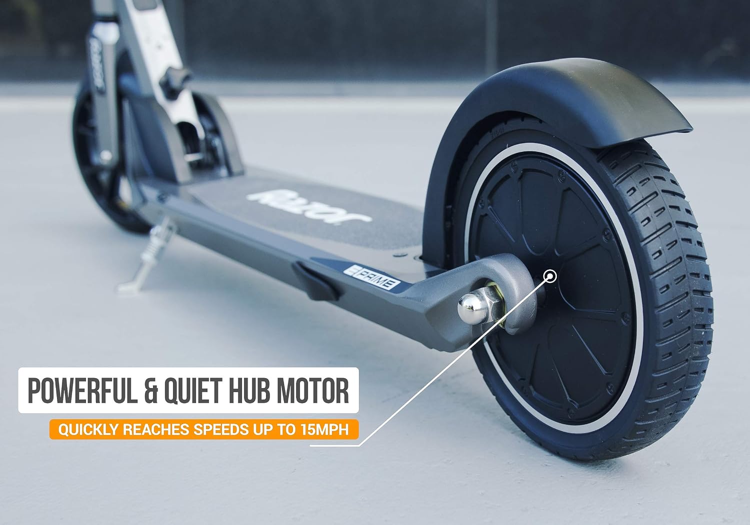 Razor E Prime Adult Electric Scooter - Up to 15 mph, 8" Airless Flat-free Tires, Rear Wheel Drive, 250W Brushless Hub Motor