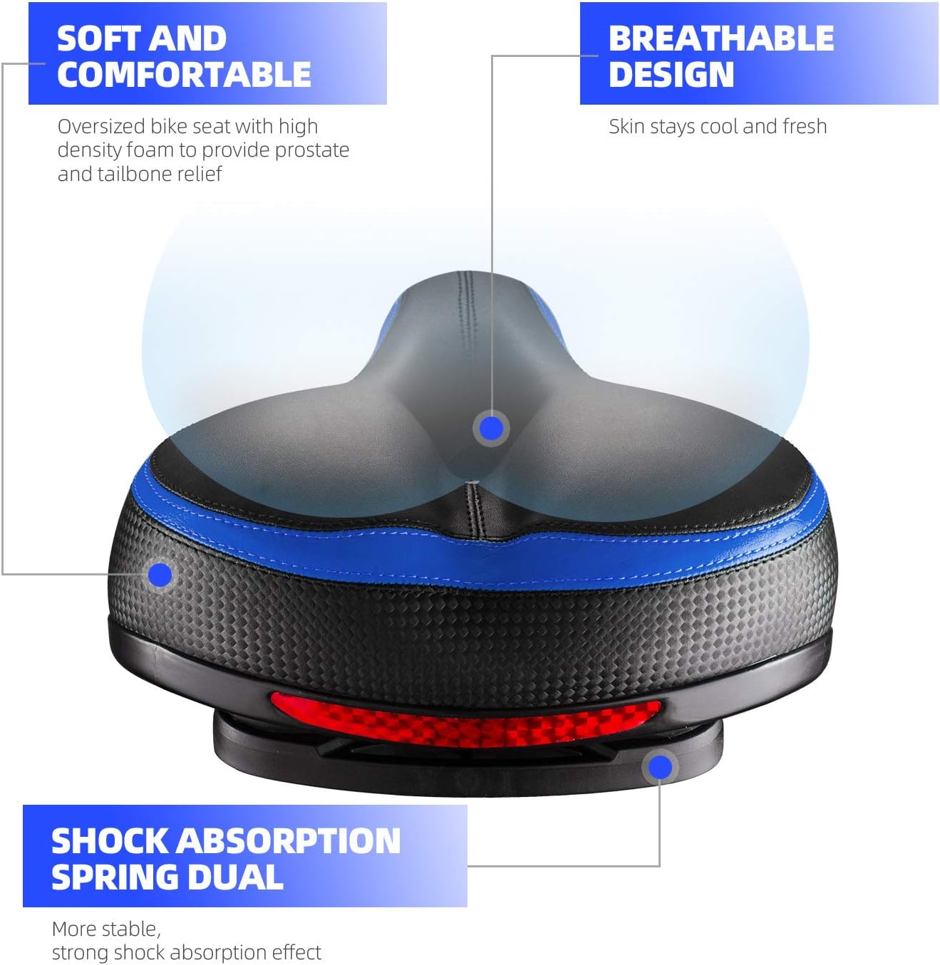 Bike Seat, Most Comfortable Bicycle Seat Dual Shock Absorbing Memory Foam Waterproof Bicycle Saddle Bike Seat Replacement with Refective Tape