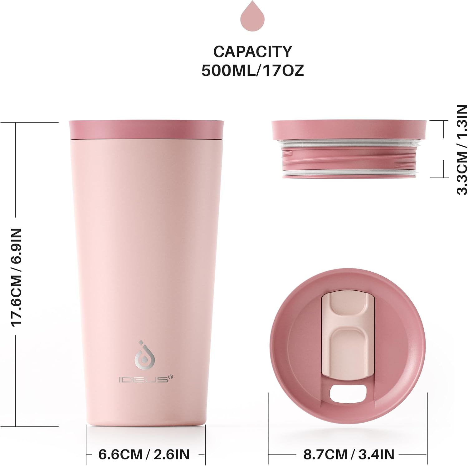 Ideus 20 oz Tumbler, Travel Coffee Mug with Splash Proof Sliding Lid, Double Wall Stainless Steel Vacuum Insulated Coffee Mug for Home and Office