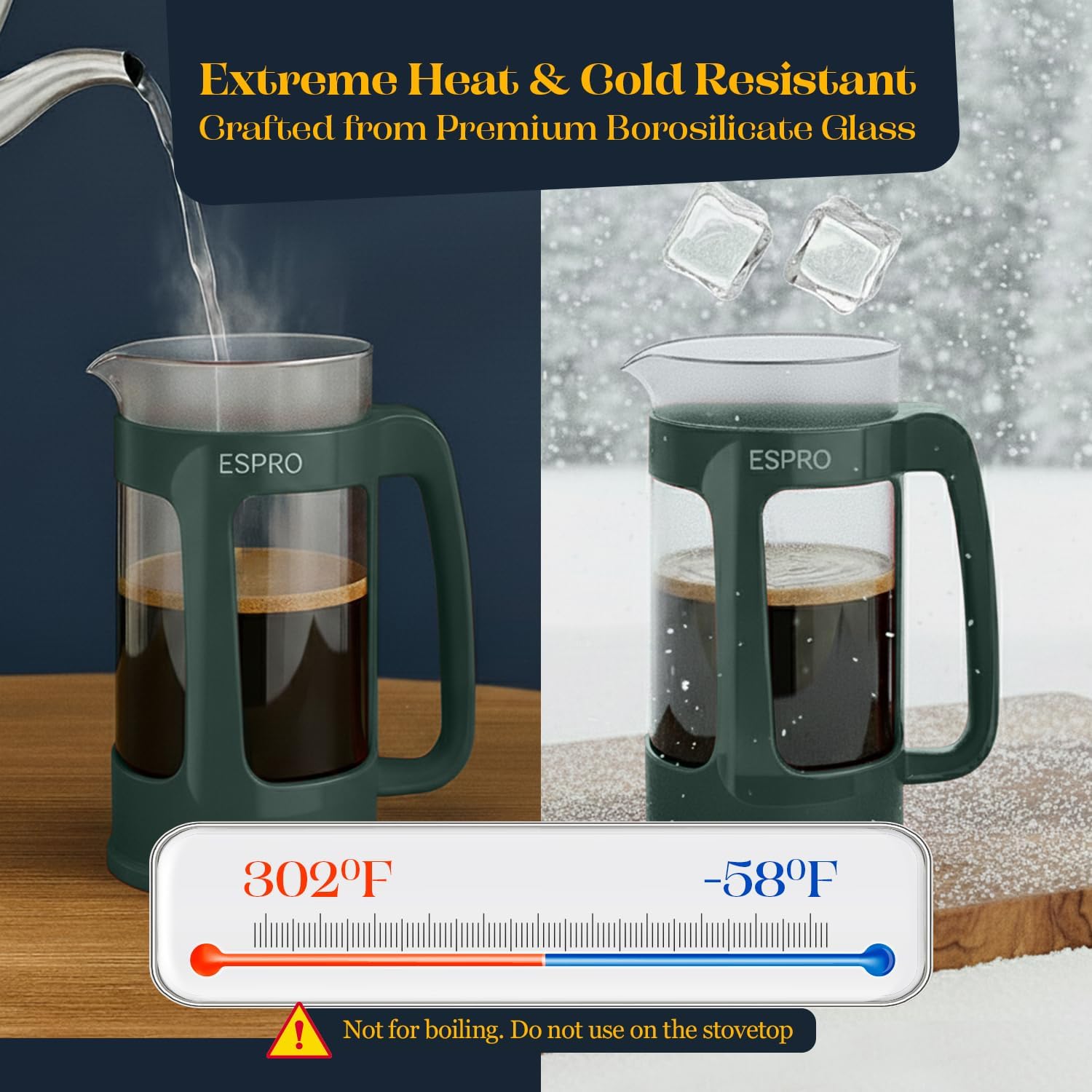ESPRO P3 French Press Coffee Maker, 32oz, Black, Double Micro Filter Press | Grit-Free Coffee Press, Thicker Borosilicate Heat Resistant Glass french press, Tea Press, Easy Coffee Brewer, Tea Brewer