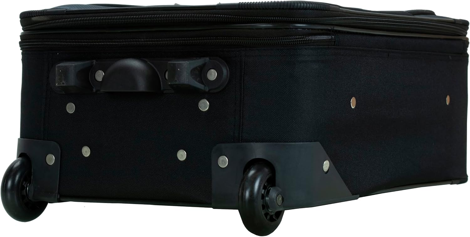 Rockland Fashion Softside Upright Luggage Set,Expandable, Telescopic Handle, Wheel, Black Dot, 2-Piece (14/19)