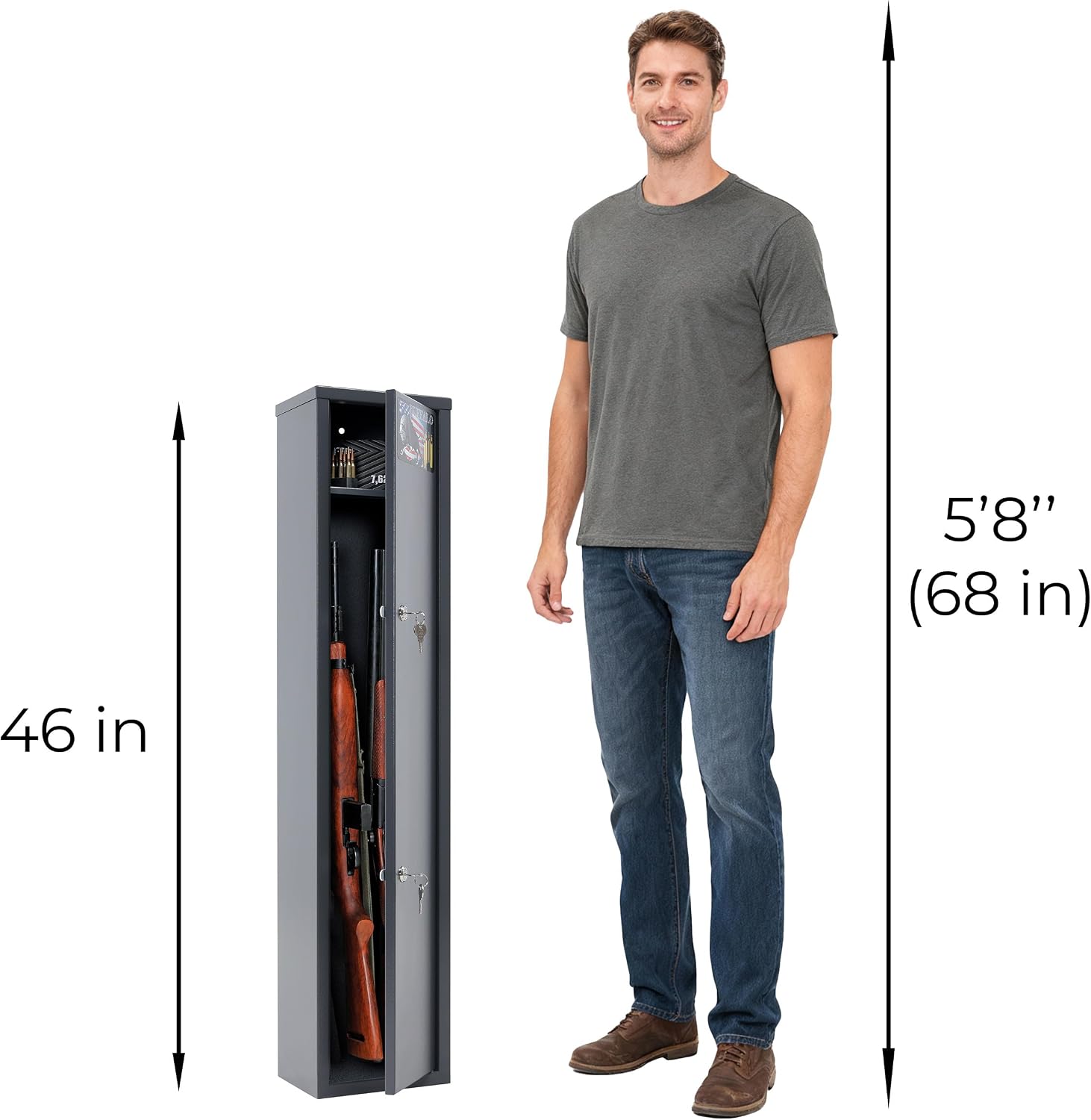 Buffalo 1115 Gun Rifle Safe Storage Cabinet Key Lock with Separate Shelf for Handguns Ammo