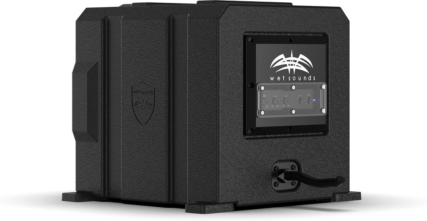 Wet Sounds | Stealth AS-8 | High Efficiency, 8" Active Marine Powered Subwoofer with Built-in 350 Watt Amp | Remote Level Control Included (Black)