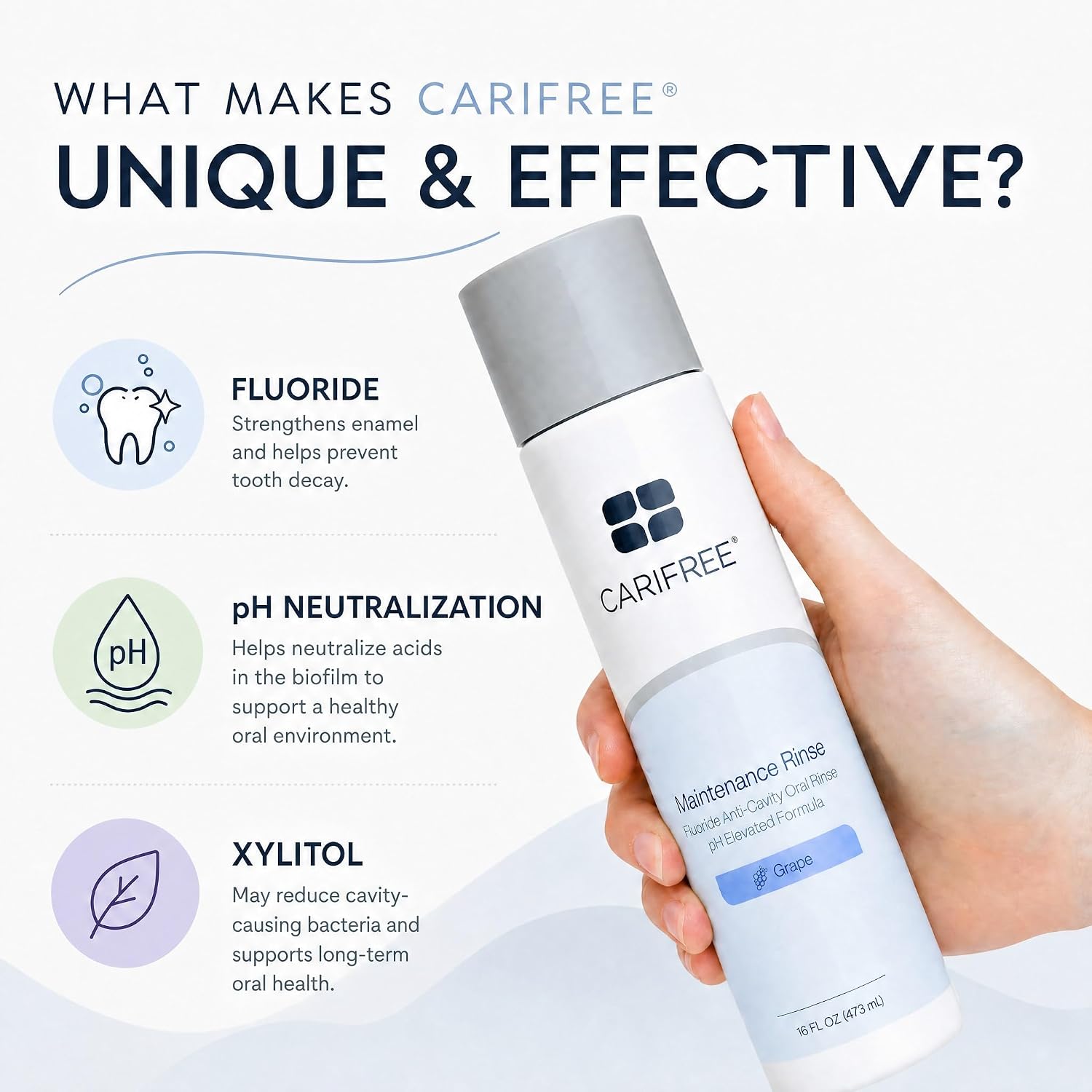 CariFree Maintenance Rinse Fluoride Mouthwash, Mint, Alcohol-Free, 16 oz | Anti-cavity fluoride & xylitol rinse; neutralizes pH, prevents decay, freshens breath; dentist recommended, alcohol-free.