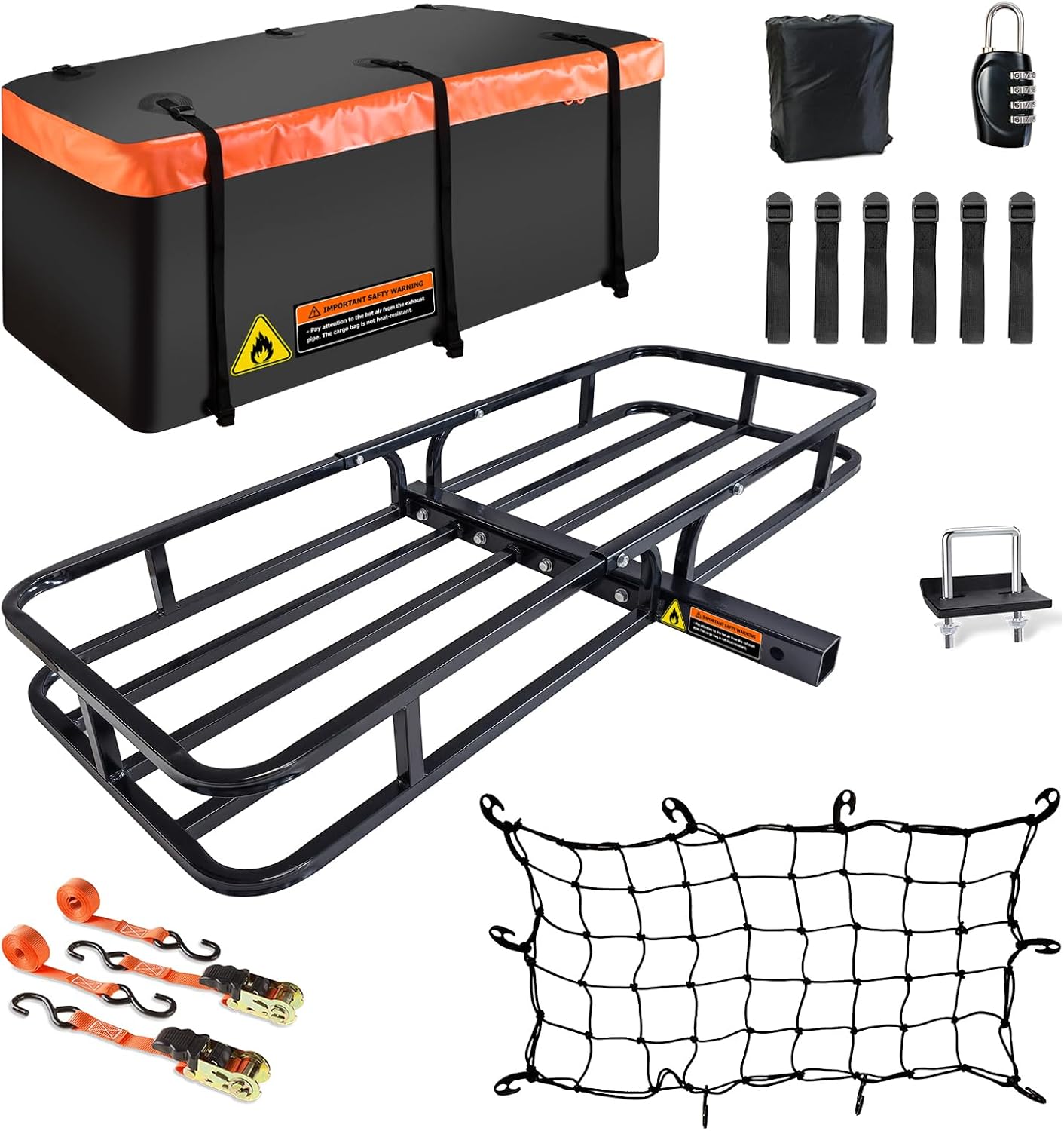 Roof Rack Rooftop Cargo Carrier Basket 65"*39"*6"+Waterproof Bag 20 Cu.Ft. | Roof Basket include Cargo Net with Hooks,Ratchet Straps,Combination Lock|200 Lbs Capacity,Universal Rooftop Large Roof Rack
