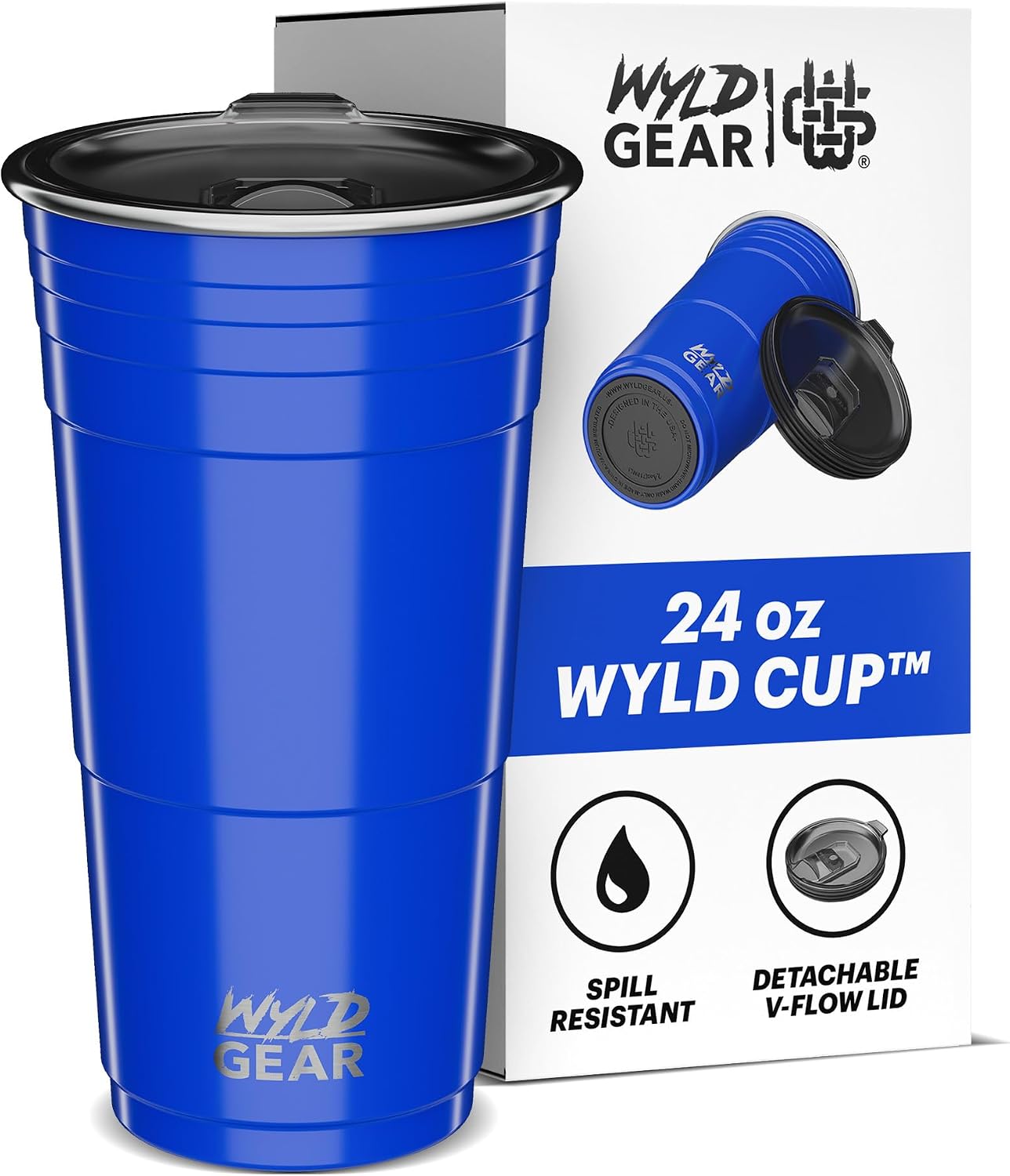 Wyld Gear Party Cup 24oz Red Stainless Steel Reusable Metal Cup with Lid