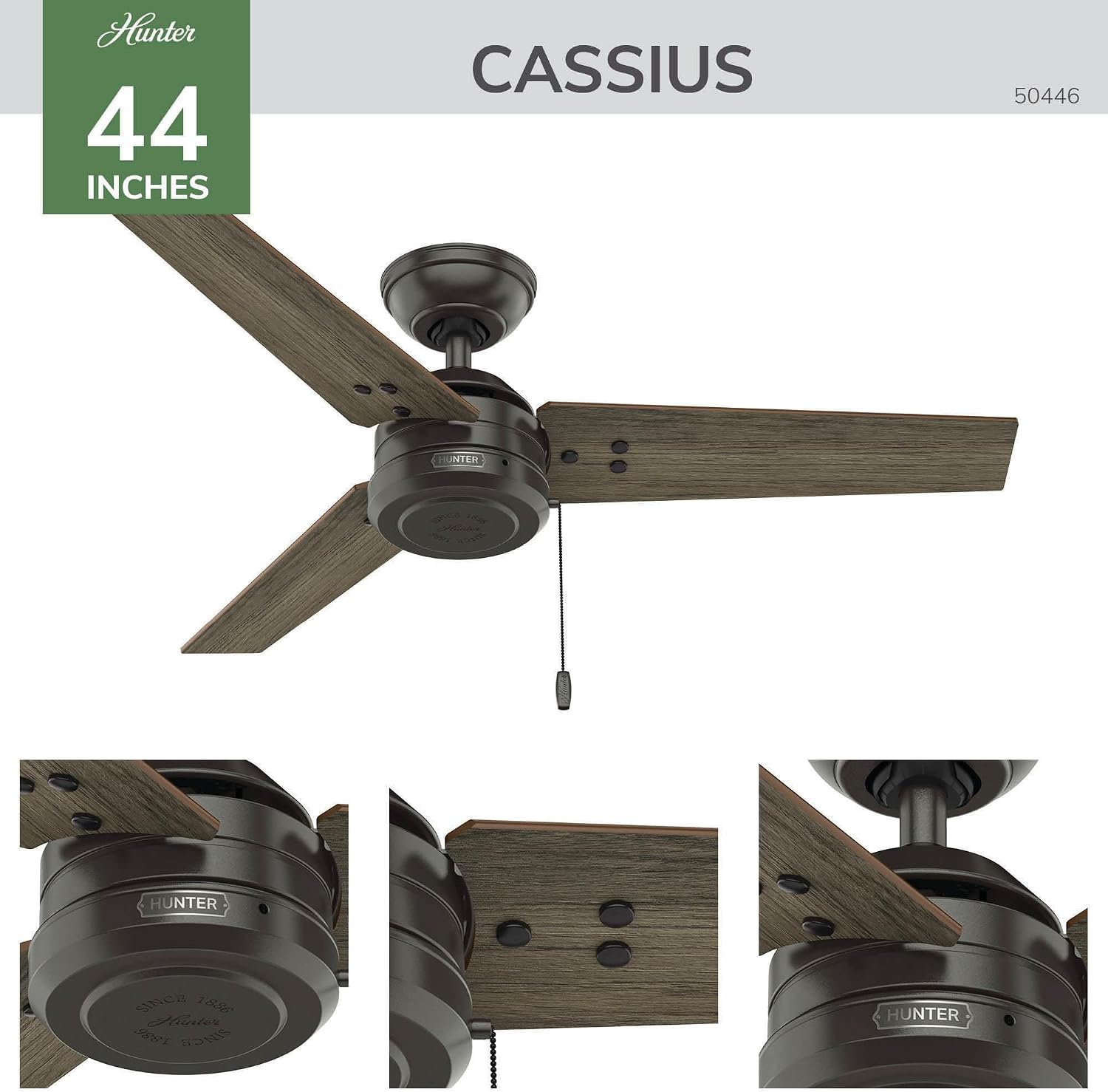 Hunter Cassius, Outdoor or Indoor, Ceiling Fan, 44 inch, Matte Black