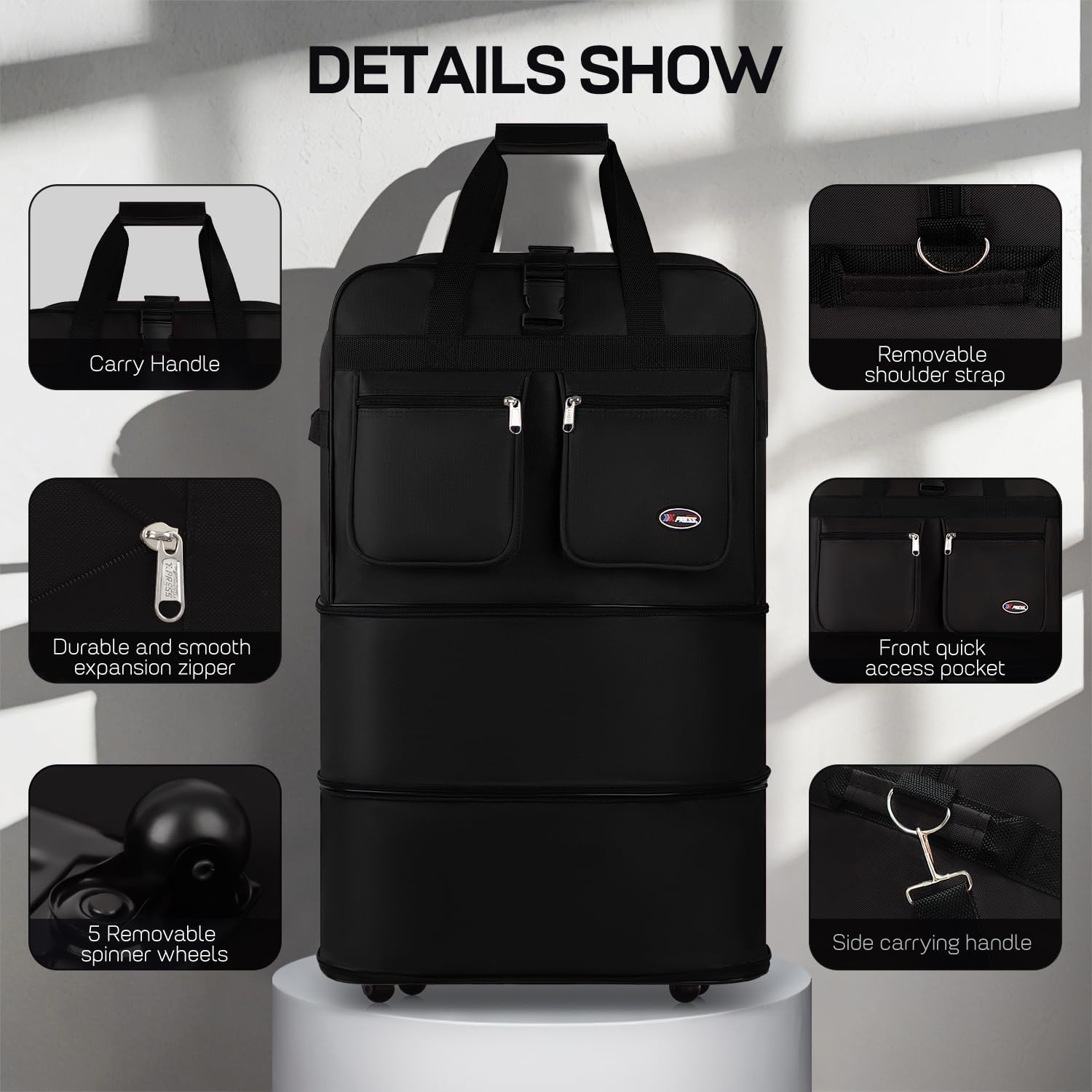 40'' Expandable Rolling Duffel Bag Suitcases w/Wheels,Foldable Luggage Bag