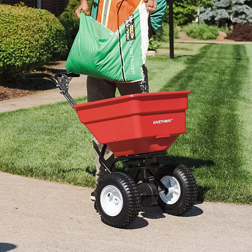 EarthWay 2170 Commercial 100 LB Broadcast Fertilizer Spreader. Red