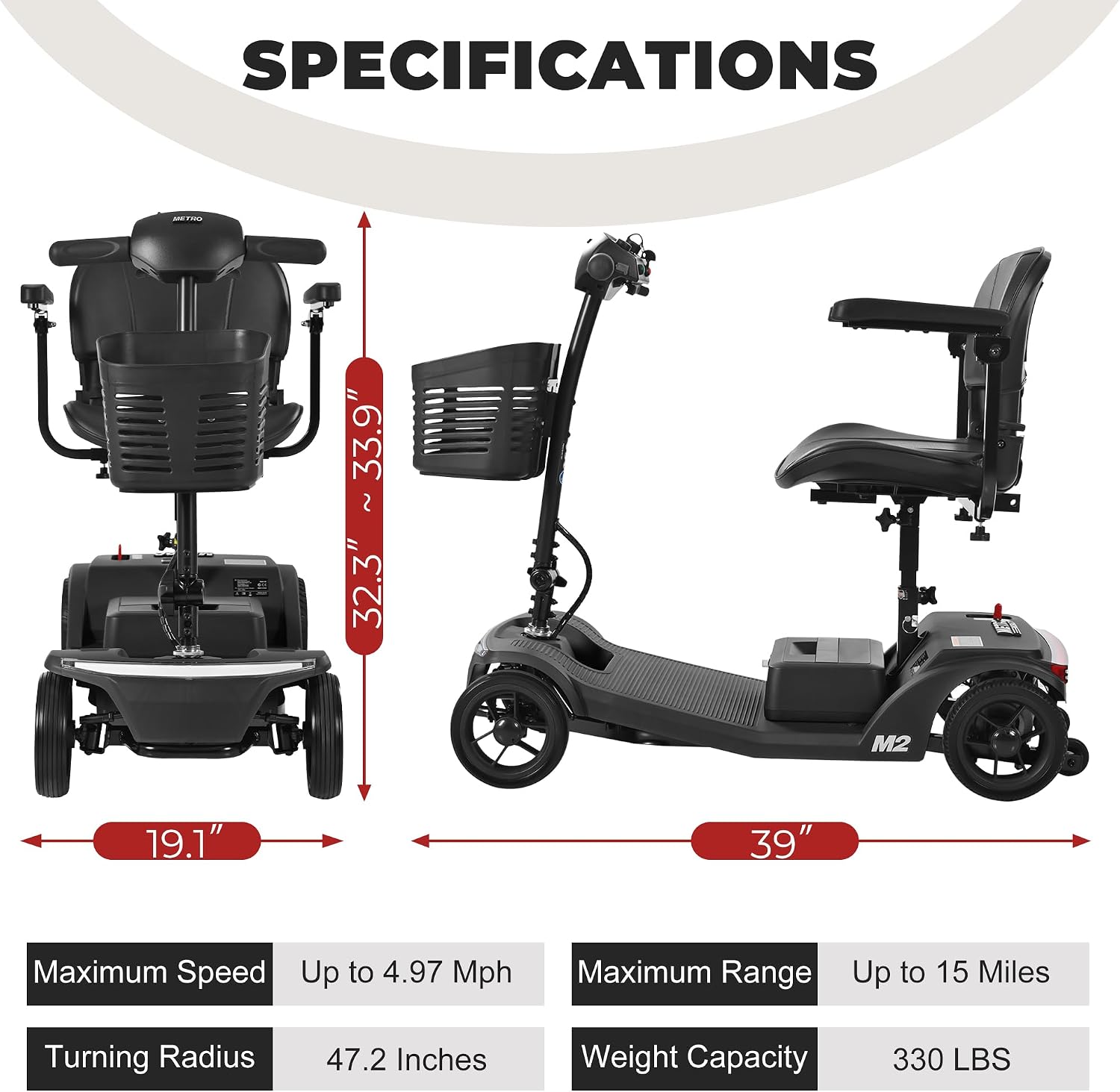 MetroMobility 15-25Miles 330lbs Electric Mobility Scooters for Seniors Blue